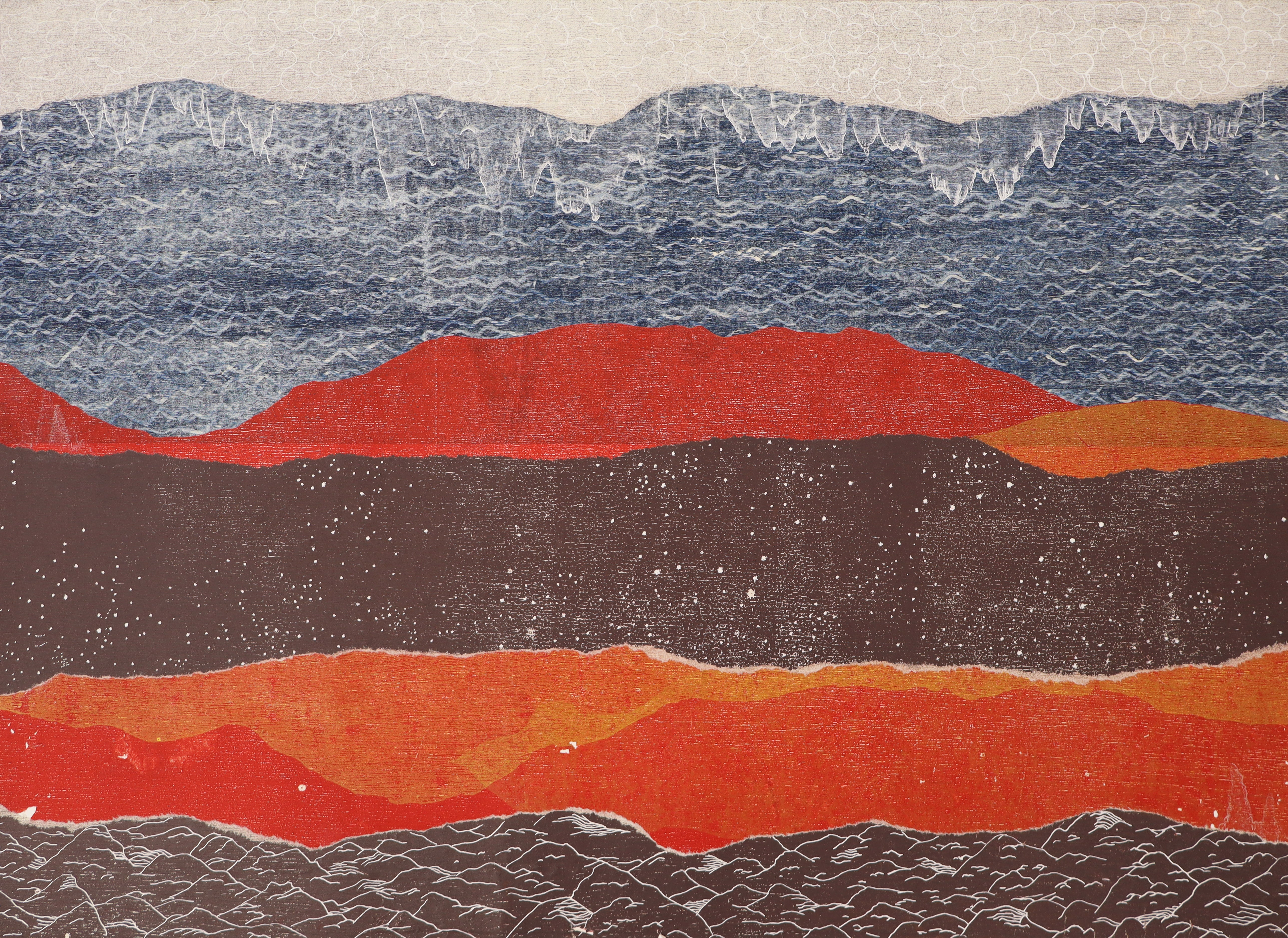 Galaxies (Woodblock on Hosho paper, pen, and collage on Stonehenge paper)、mySite、topwebapps