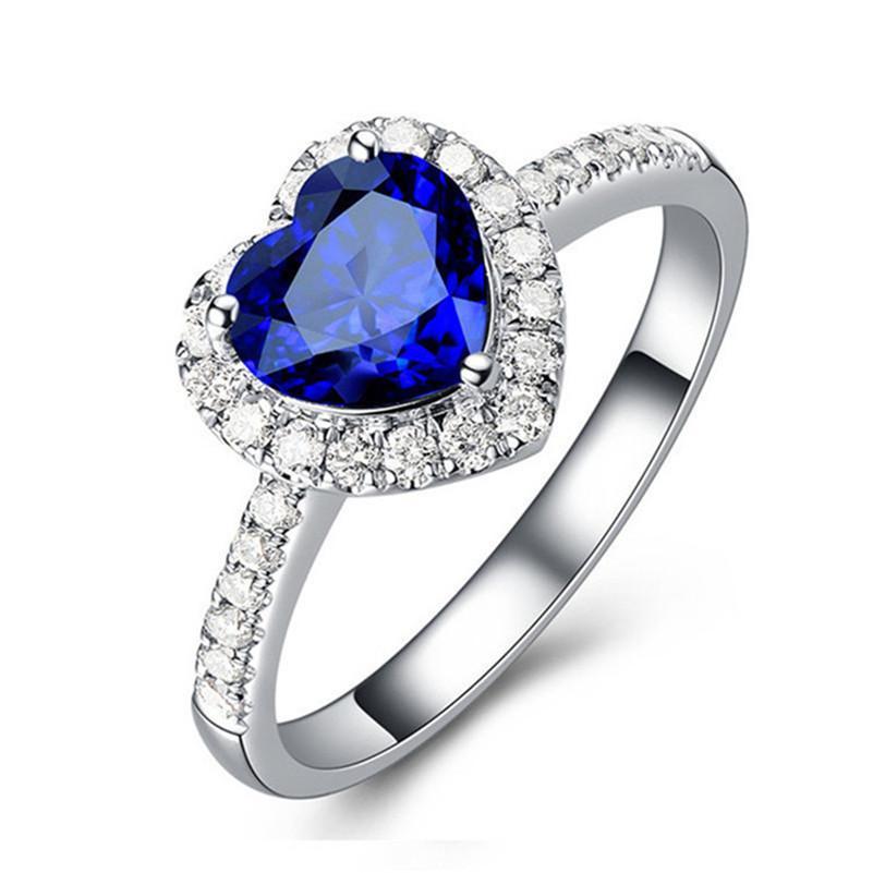 Simulated Sapphire and Crystal Heart Shaped Ring. Sterling Silver, Classic Gift of Love、mySite、g9winljtr