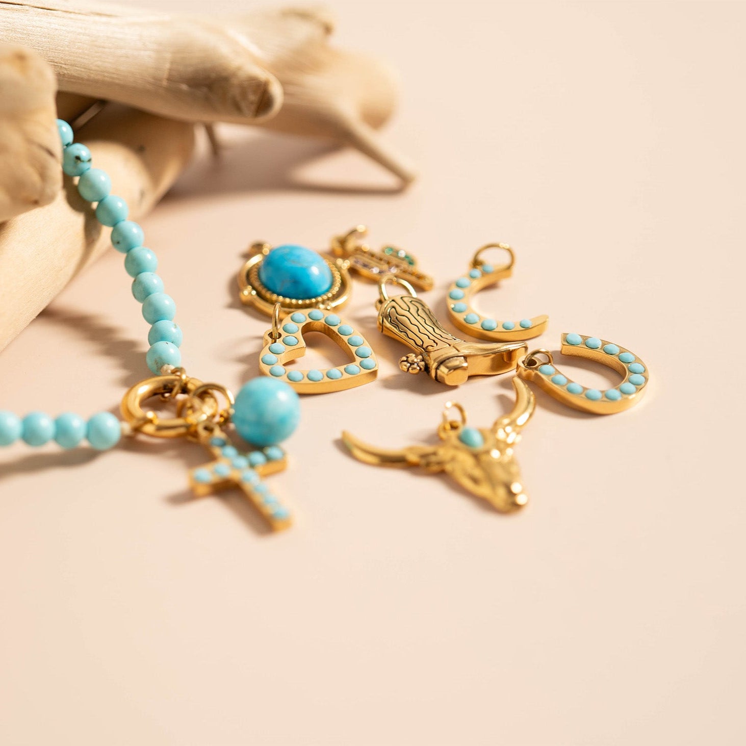 18K Gold PVD Stainless Steel Turquoise Stone Moon Charm / PDL0229、mySite、dreamappss