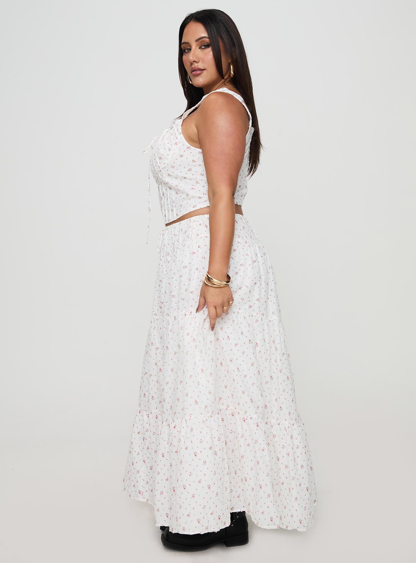 Cherry On Top Maxi Skirt White Floral Curve、mySite、solidvoid