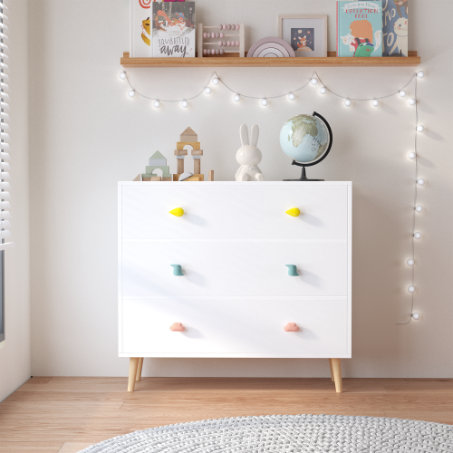 Kids 3 Drawer Dresser, Baby Nightstand for Bedroom, Storage Cabinet for Toddler Child for Living Room, Toddler Room, Nursery, Closet, Apartment (White)、、casual
