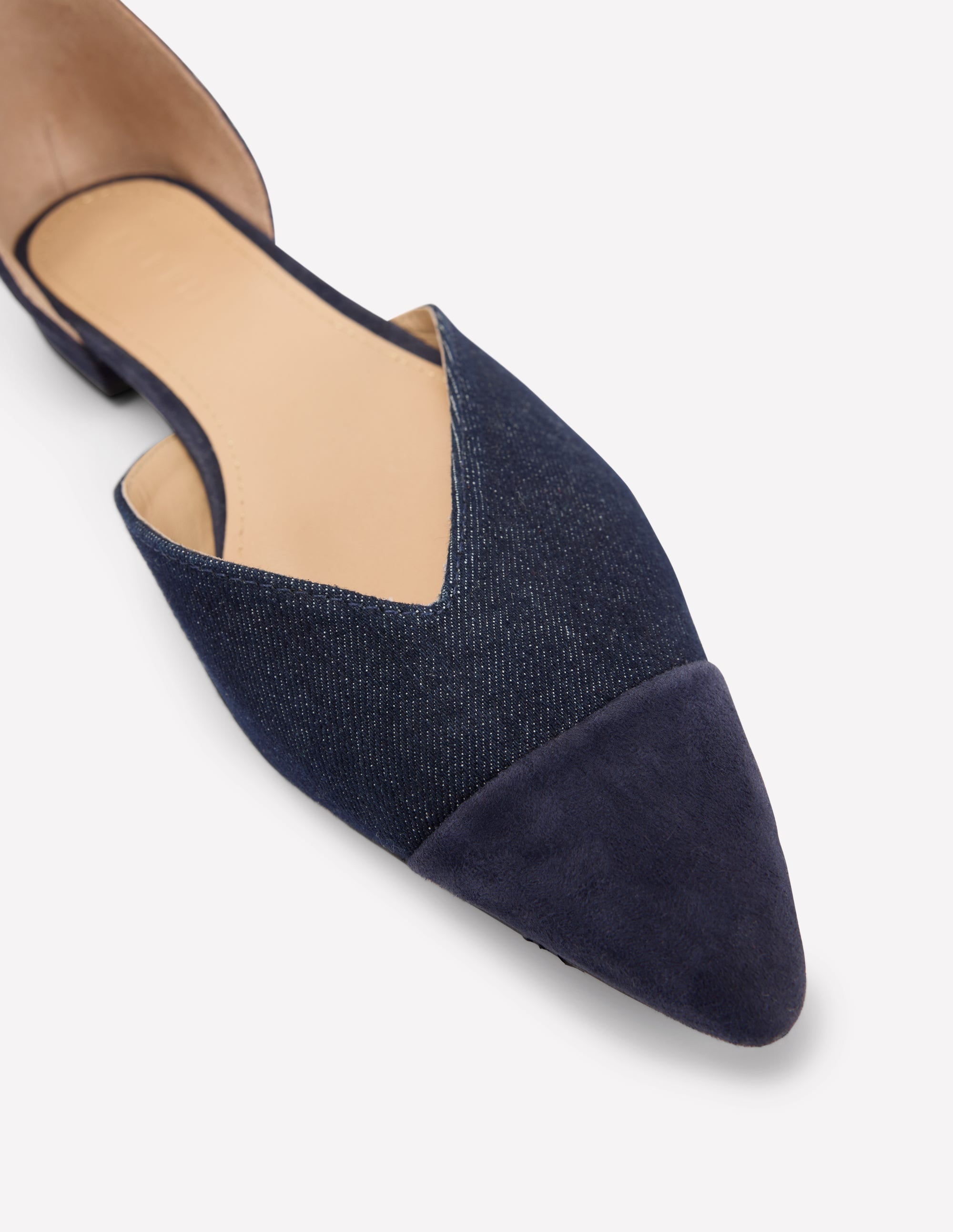  Pointed Toe Cap Flats-Navy Suede/Denim、mySite、ashleygrahame