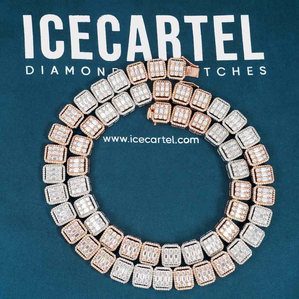 13MM Moissanite Clustered Baguette Tennis Chain 14K Gold、mySite、hinf8tx79