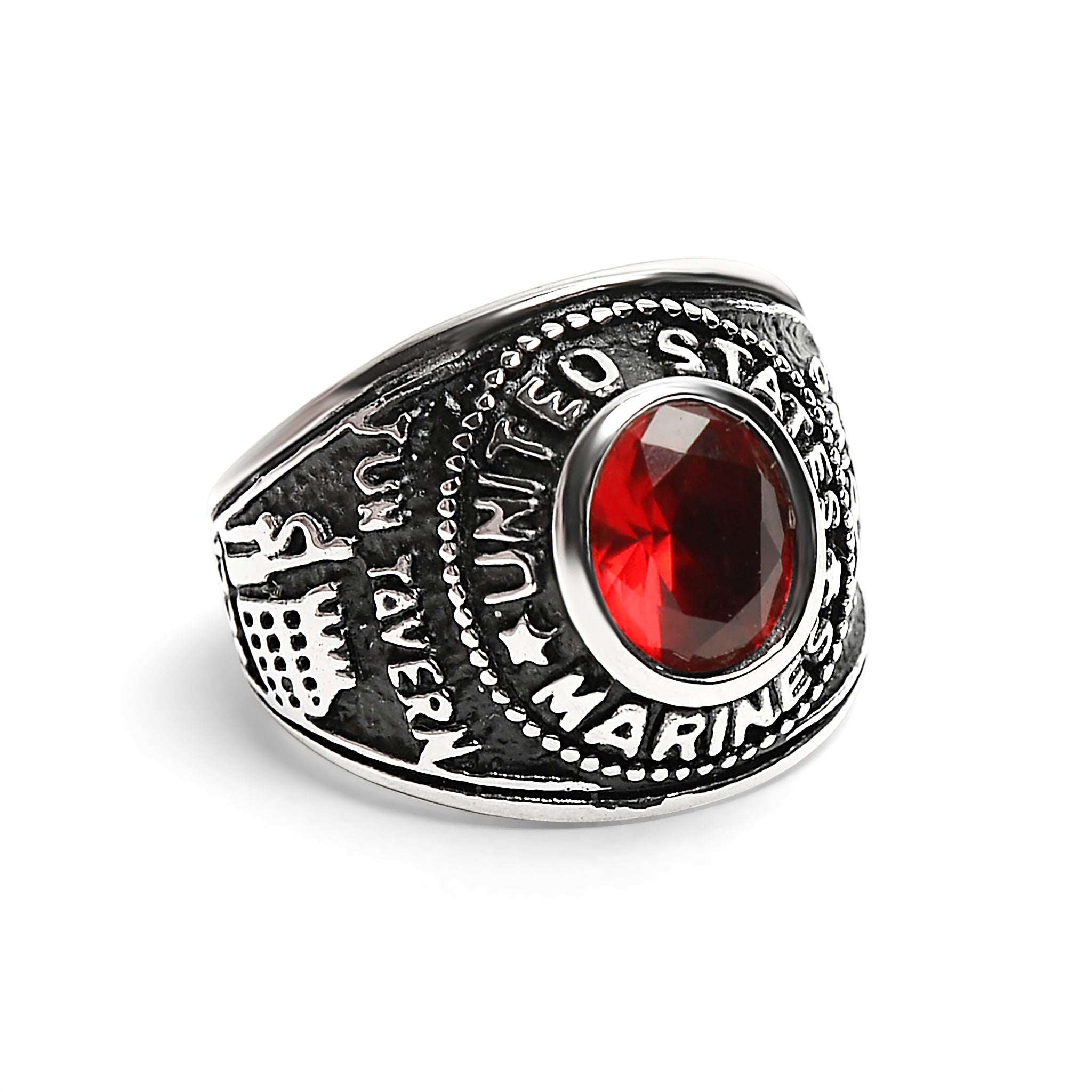 Stainless Steel United States Marine Corp Military Women's Ring with Red Stone / MCR4070、mySite、dreamappss