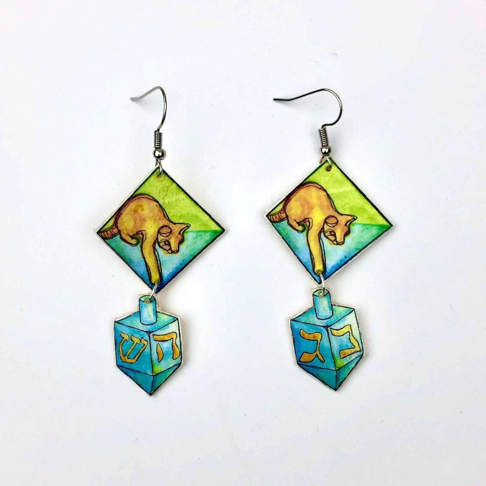 Cat and Dreidel Hanukkah Earrings、mySite、topwebapps
