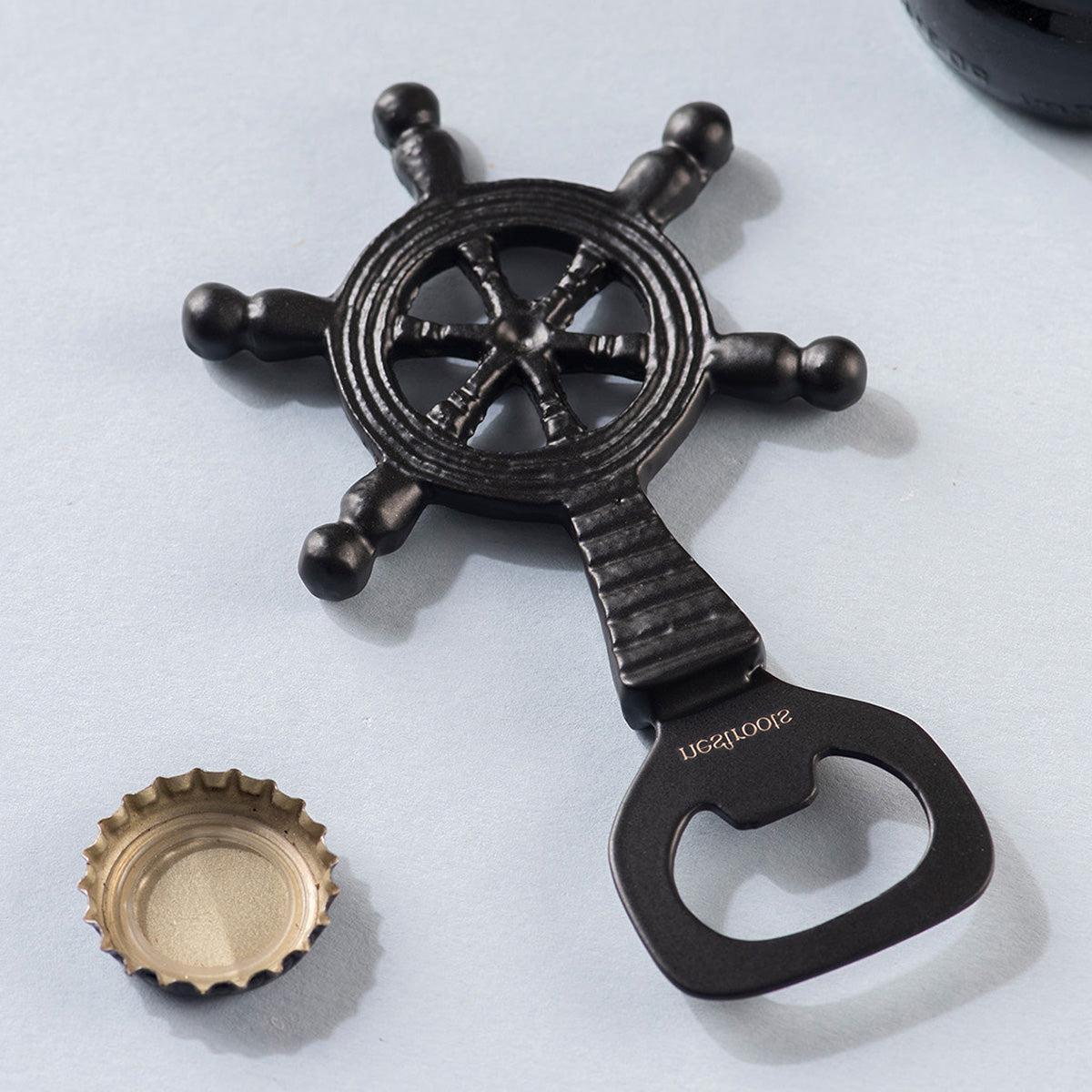 Stainless Steel Bottle Opener | Ship Steering Wheel Shape | Black、mySite、camillekostekn