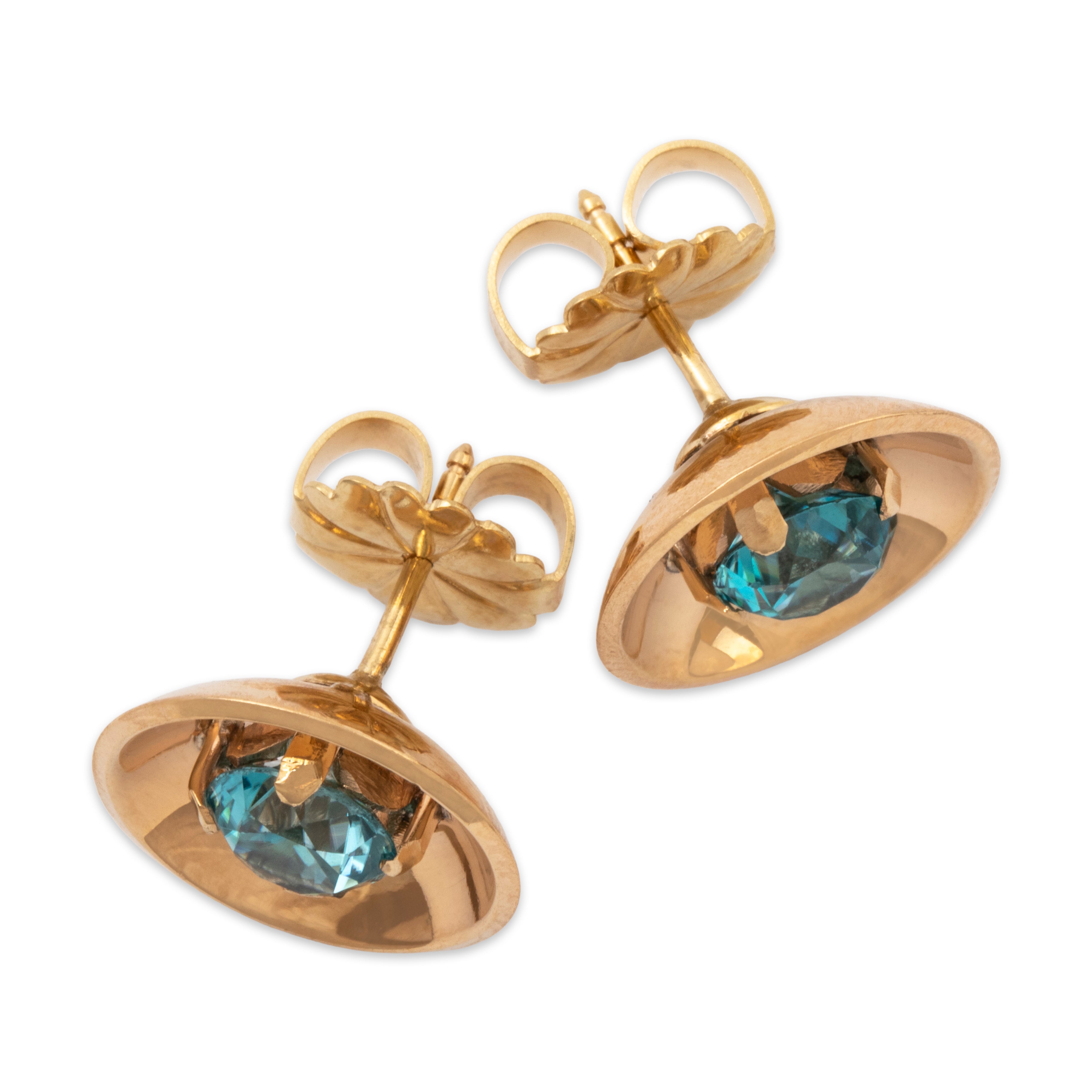 Vintage 14k Rose Gold 2.6cttw Blue Zircon Flashing Disk Stud Earrings、mySite、hinf8tx79