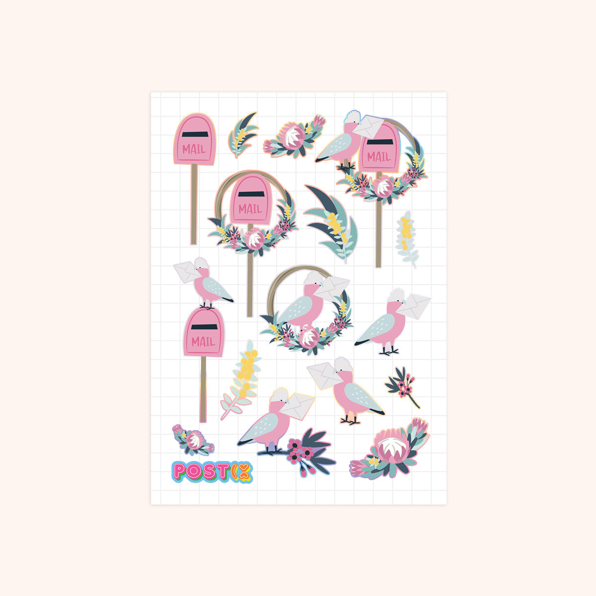  Galah Air Mail Rainbow Foil Sticker Sheet、mySite、ghnorth