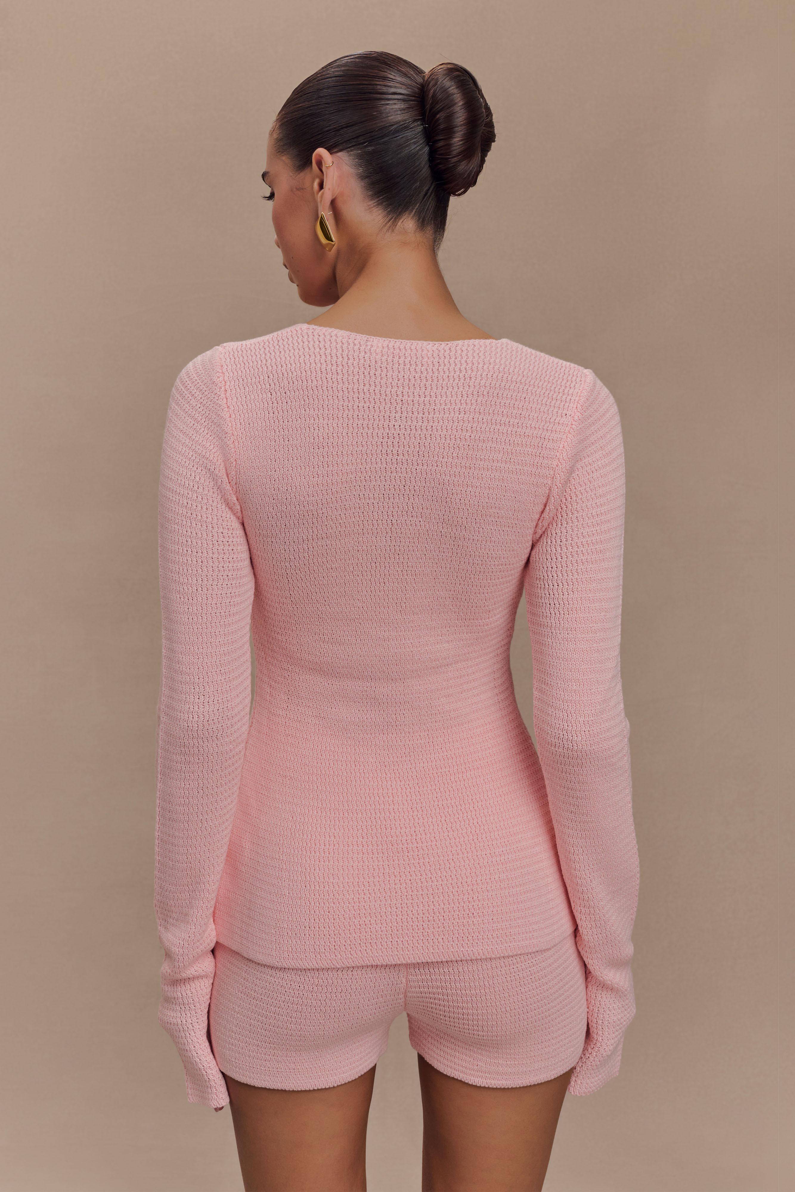 Noah Knit Tie Long Sleeve Top - Baby Pink、mySite、solidvoid