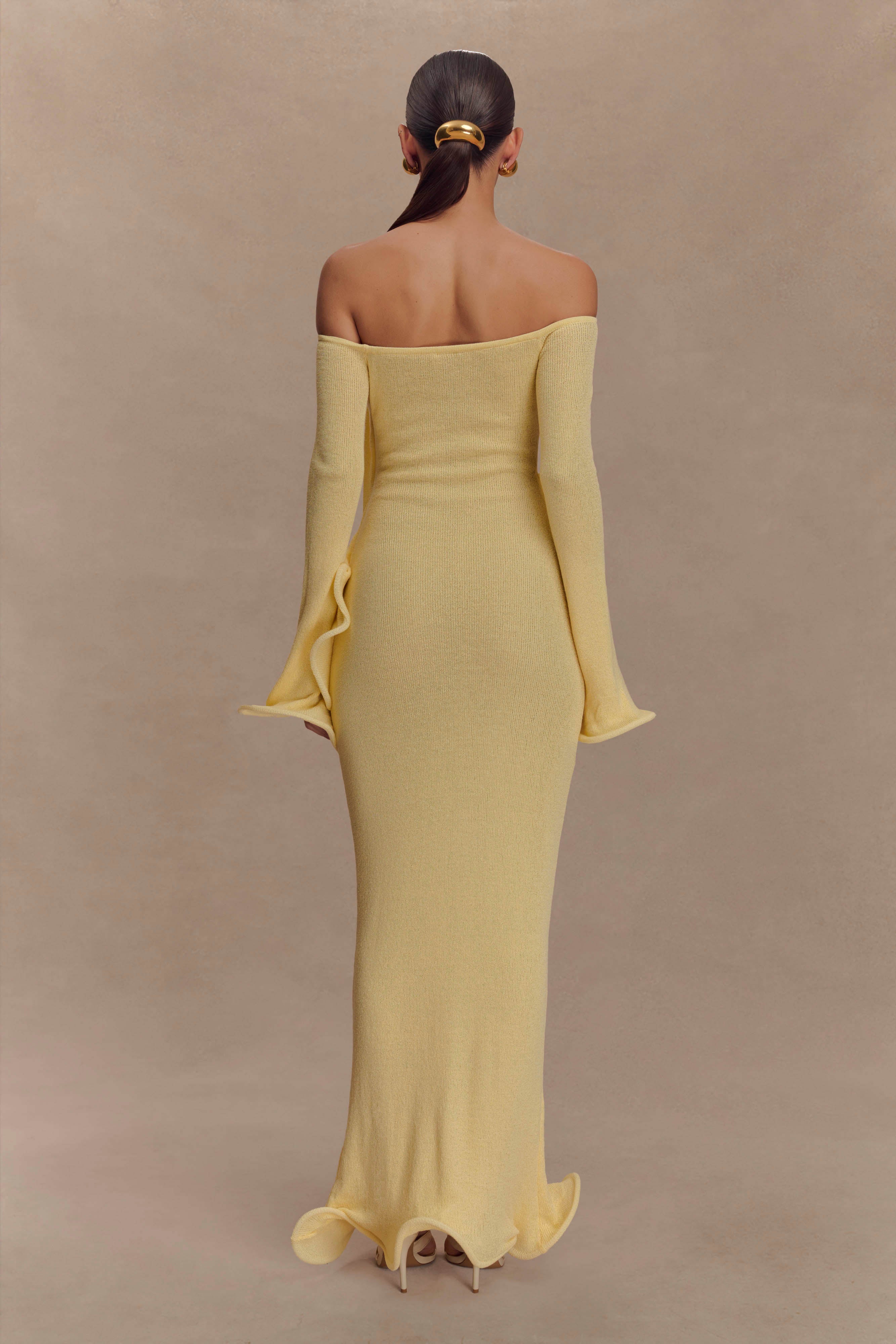 Sandrine Off Shoulder Knit Maxi Dress - Lemon、mySite、solidvoid