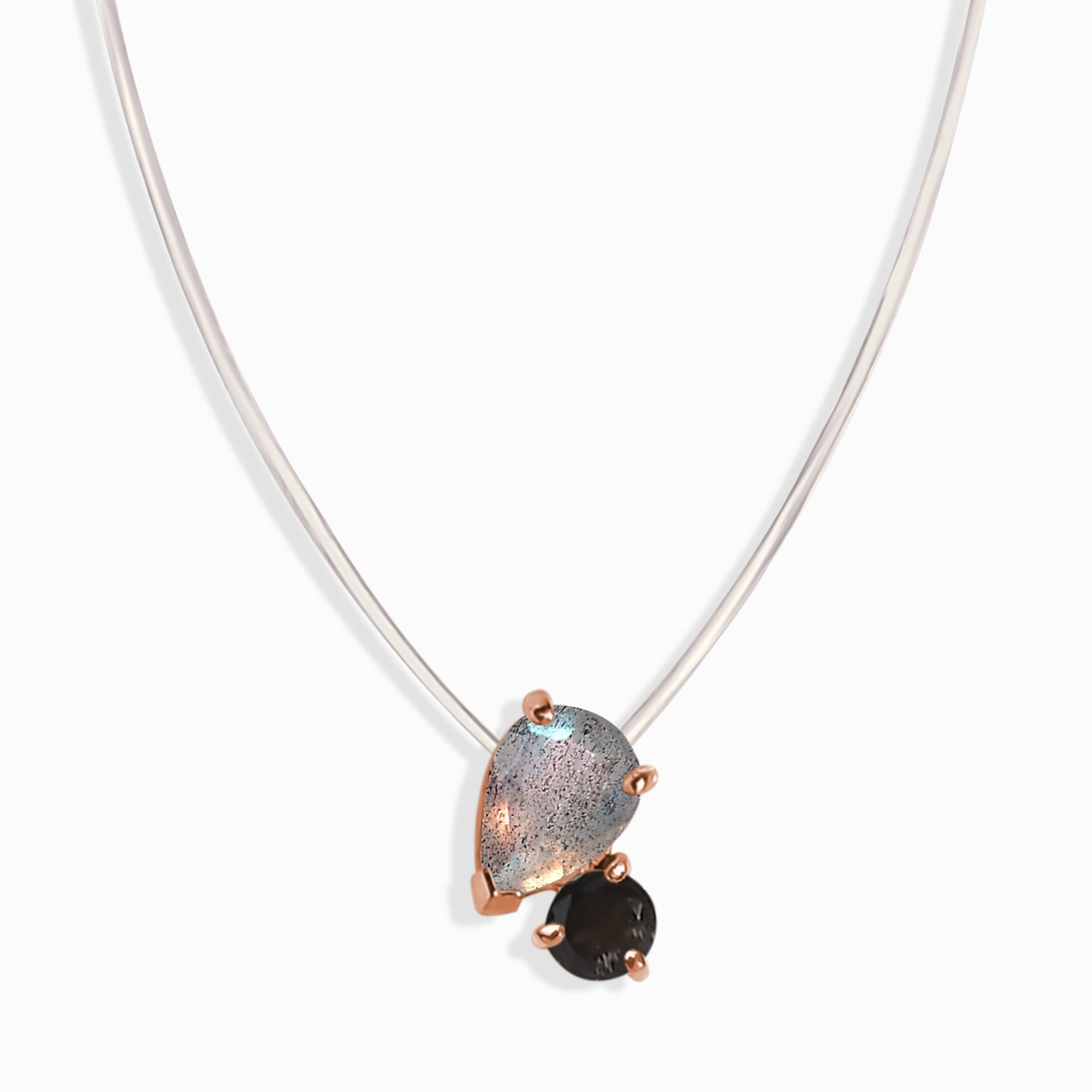 Floating Necklace - Toi Et Moi Labradorite & Black Obsidian、mySite、hinf8tx79