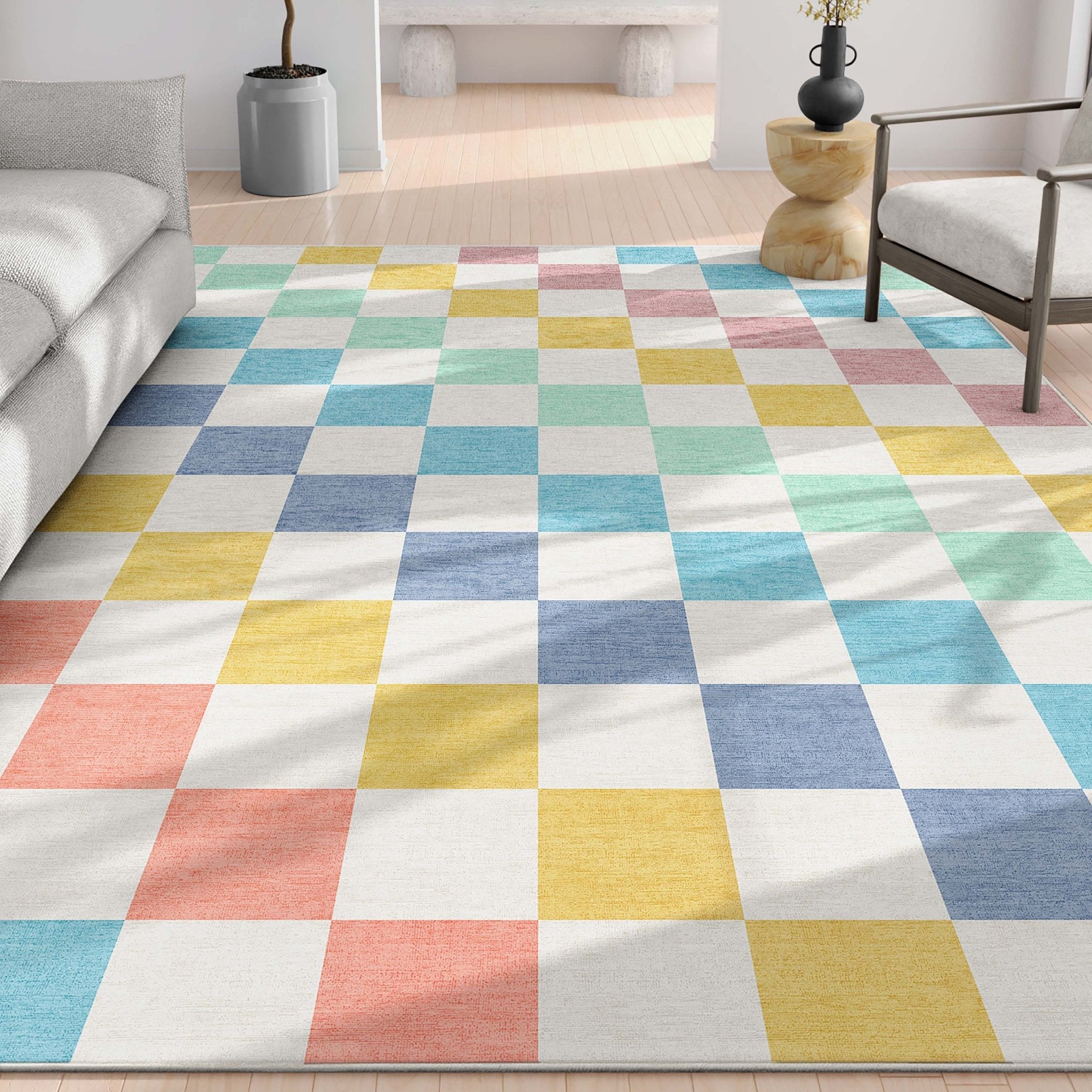 Squares Modern Geometric Boxes Flat-Weave Rug、mySite、gigharbornorthrealestate