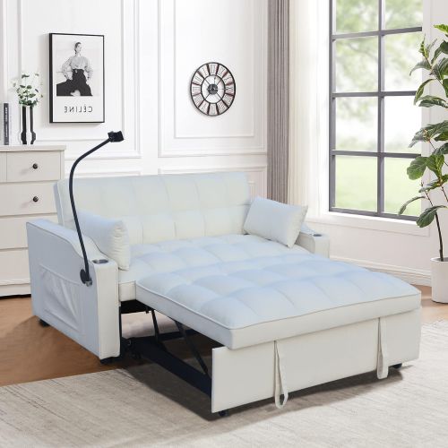 Modern Velvet Loveseat Futon Sofa Couch w/Pullout Bed,Small Love Seat Lounge Sofa with adjustable Reclining Backrest,Toss Pillows, Pockets,Furniture for Living Room,3 in 1 Convertible Sleeper Sofa Bed、、casual