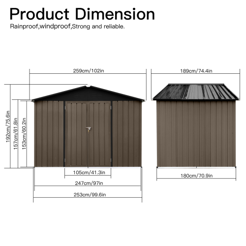 Metal garden sheds 8ft×6ft outdoor storage sheds Brown + Black、、eastwooduniform