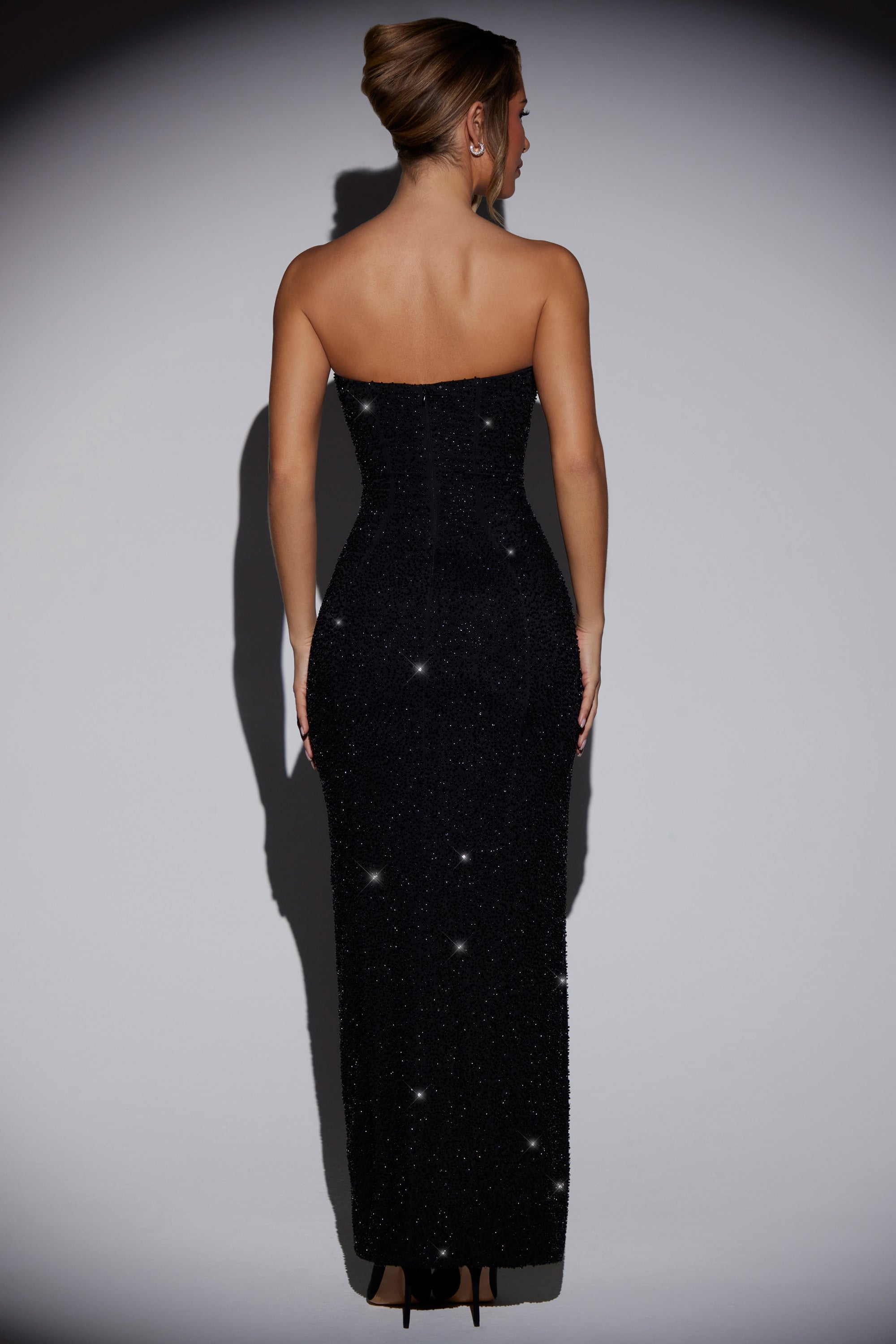 Embellished Bandeau Cowl Neck Maxi Dress in Black、mySite、solidvoid
