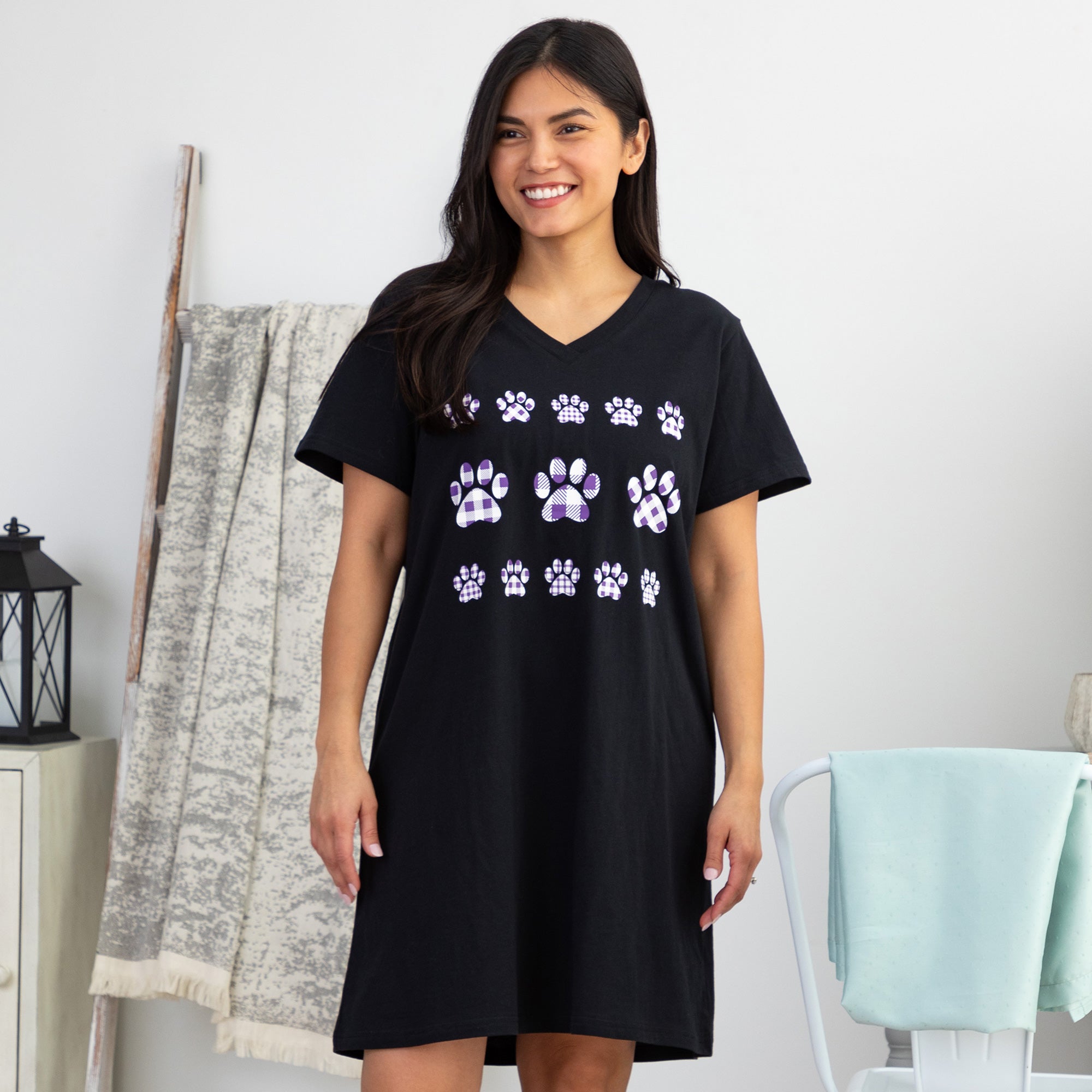 Gingham Paw V-Neck Nightgown、mySite、camillekostekn