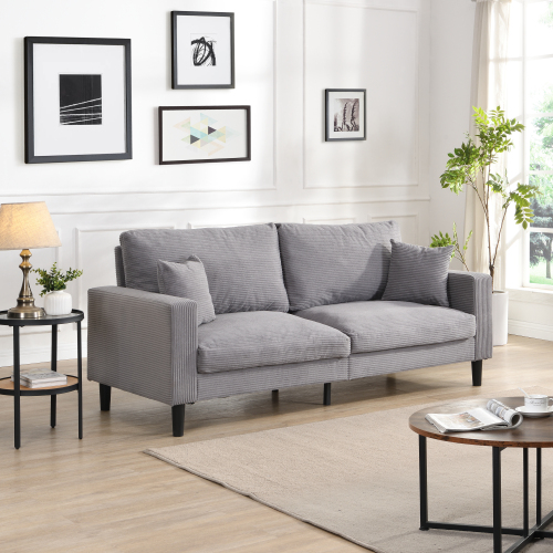 74" High Resilience three seater Sofa, Wooden Frame 3 Seat Sofa, Comfy , Modern Upholstered Sofa, Living Room Bedroom Apartment , Dark gray、、casual