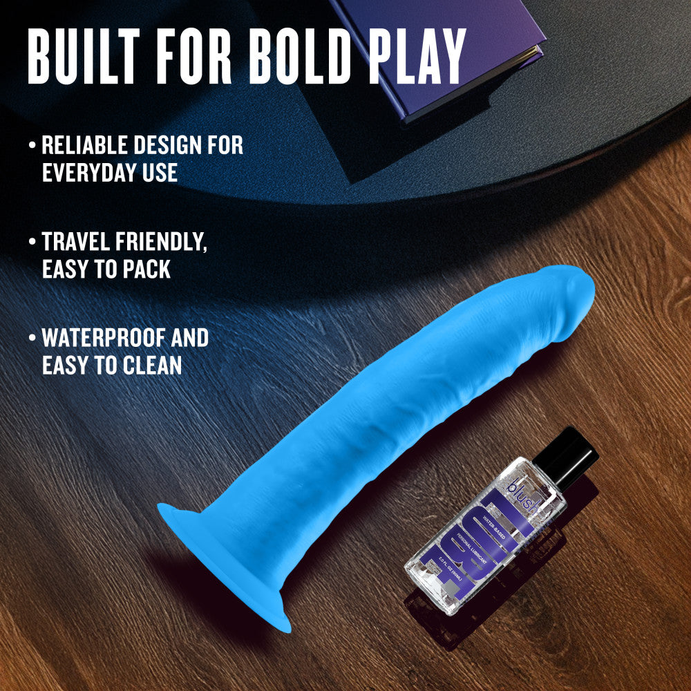 Neo Elite By Blush® | Neon Blue: 7.5-Inch Long Dildo - Made with Purio™ Silicone & SensaFeel® Dual Density Realistic Technology、mySite、bottomscart