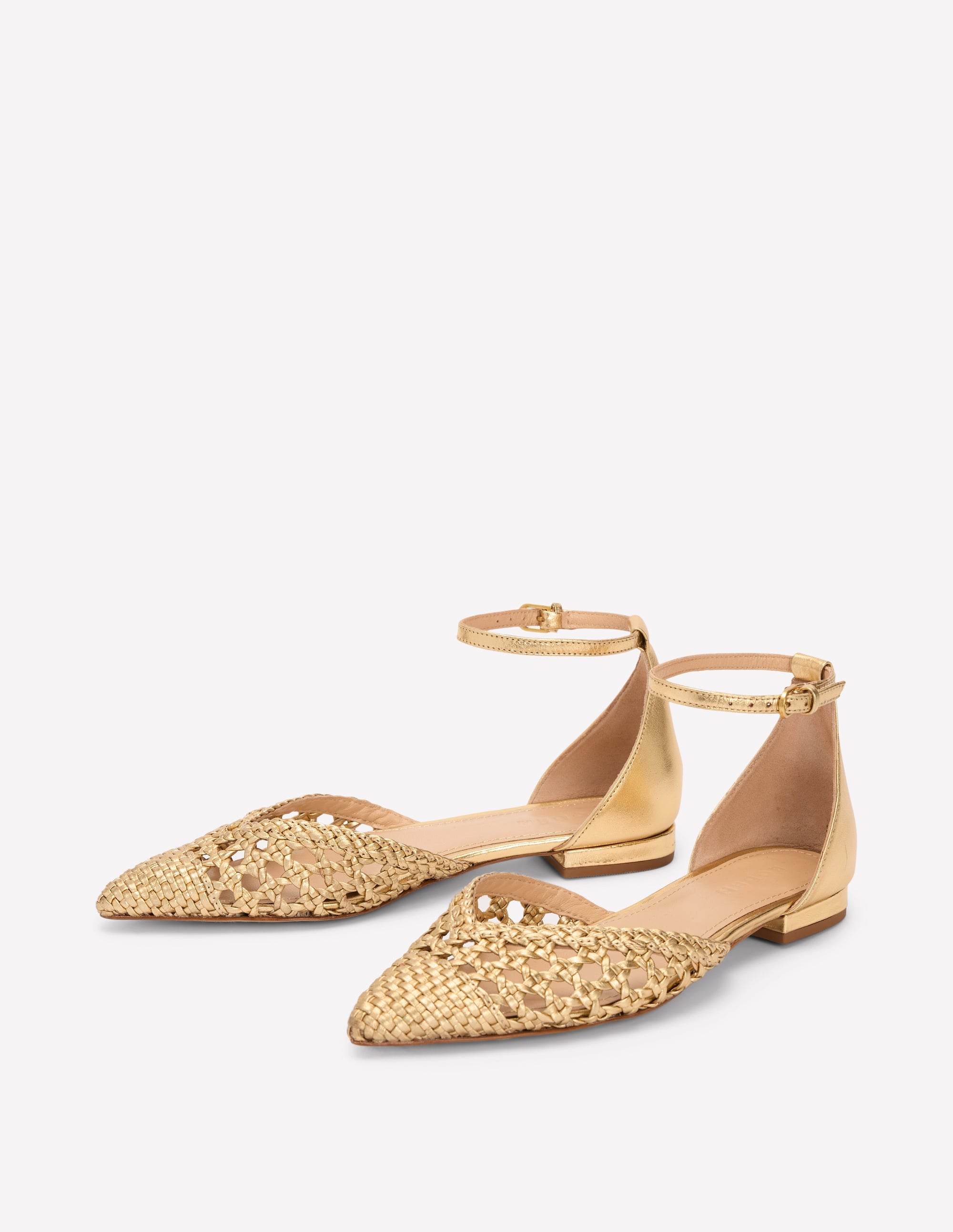  Pointed Toe Cap Flats-Gold Woven Leather、mySite、ashleygrahame