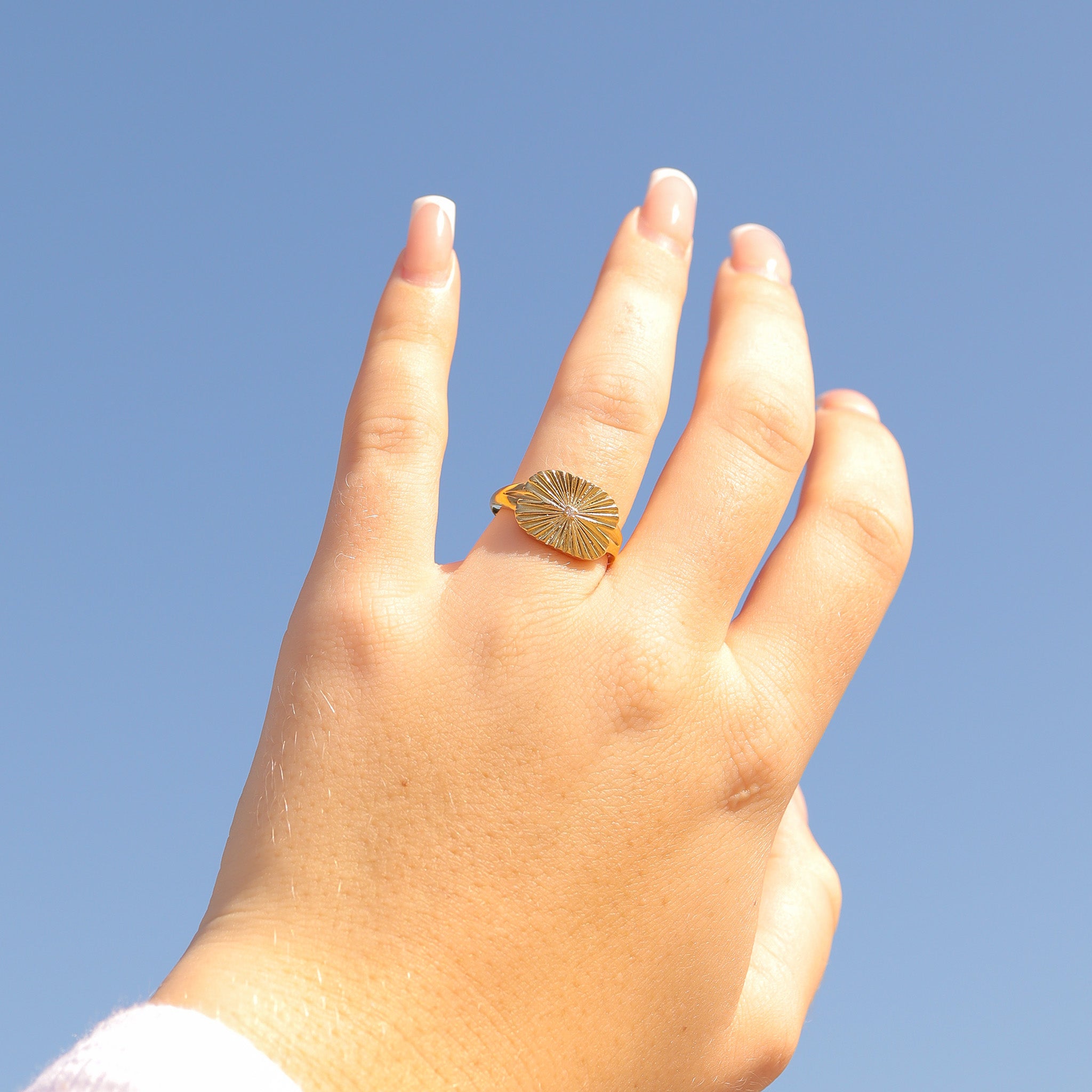 18K Gold PVD Stainless Steel Cubic Zirconia Sunburst Rectangle Ring / KSS0004、mySite、dreamappss