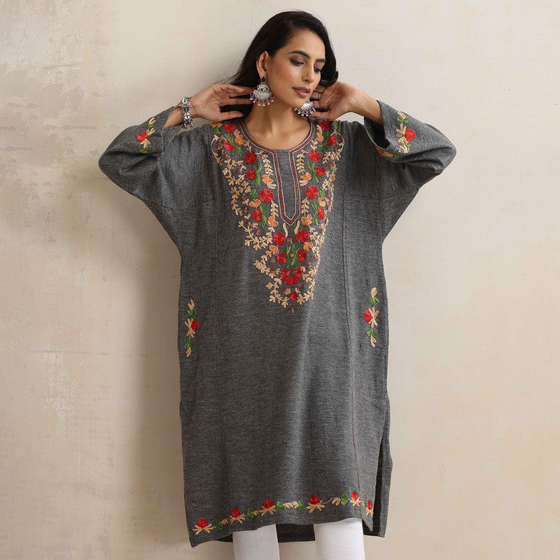 Woolen Kurta For Women | Kashmiri Embroidered | Grey、mySite、camillekostekn