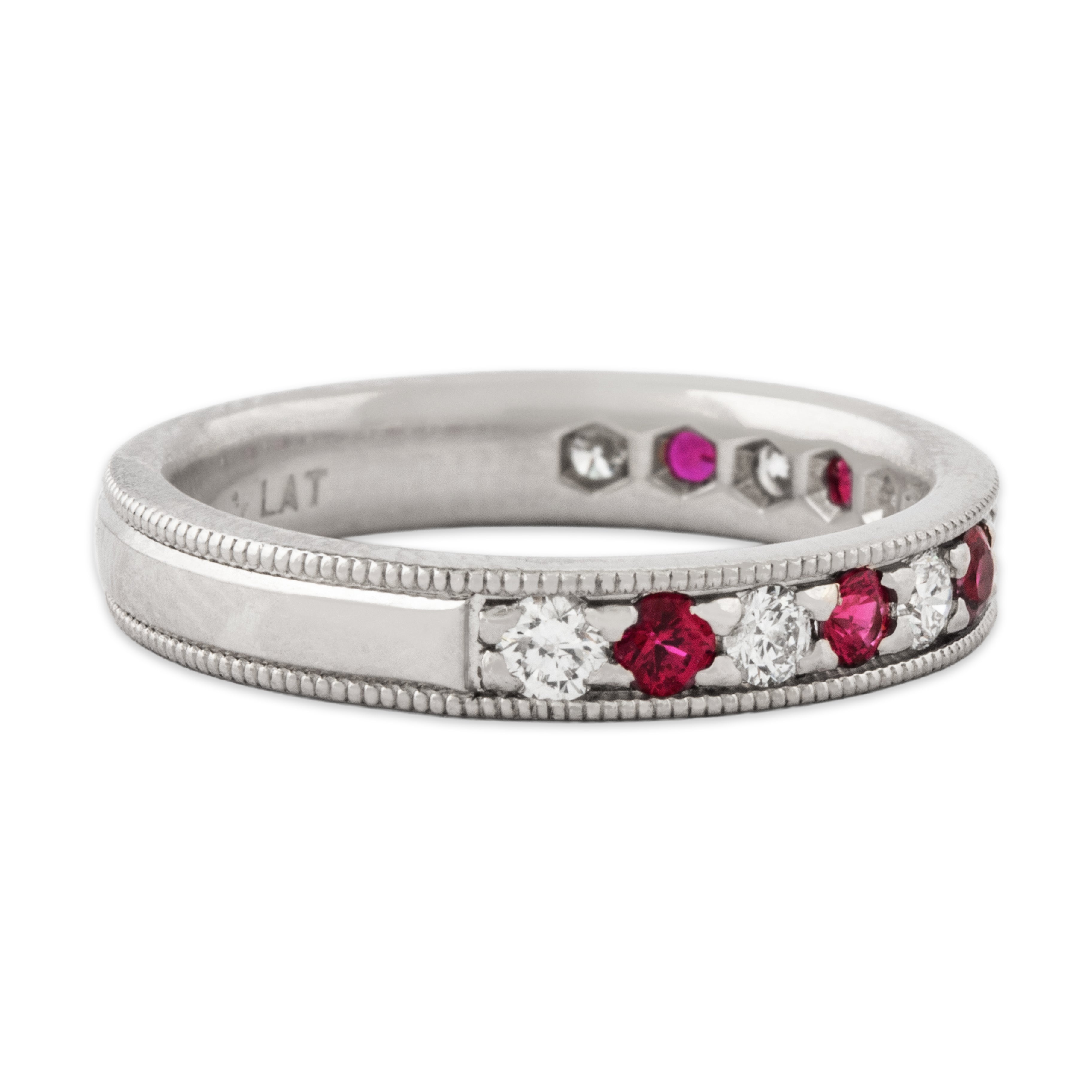 Vintage Platinum .364cttw Diamond Ruby Alternating Milgrain Band Ring 6.50、mySite、hinf8tx79