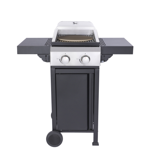2-Burner Propane Gas BBQ Grill, Pizza Box, 24600BTU Output With Wire Enamel Cooking Grids For Outdoor Barbecue, Foldable Side Table, Hanging Basket, Stainless Steel、、eastwooduniform