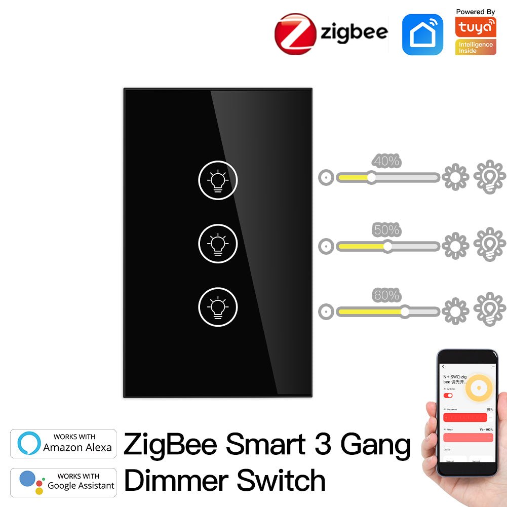 ZigBee Smart Dimmer Switch, Multi-gang Smart Light Dimmer Switch, US Single Pole Neutral Wire Required、mySite、fannypackpong