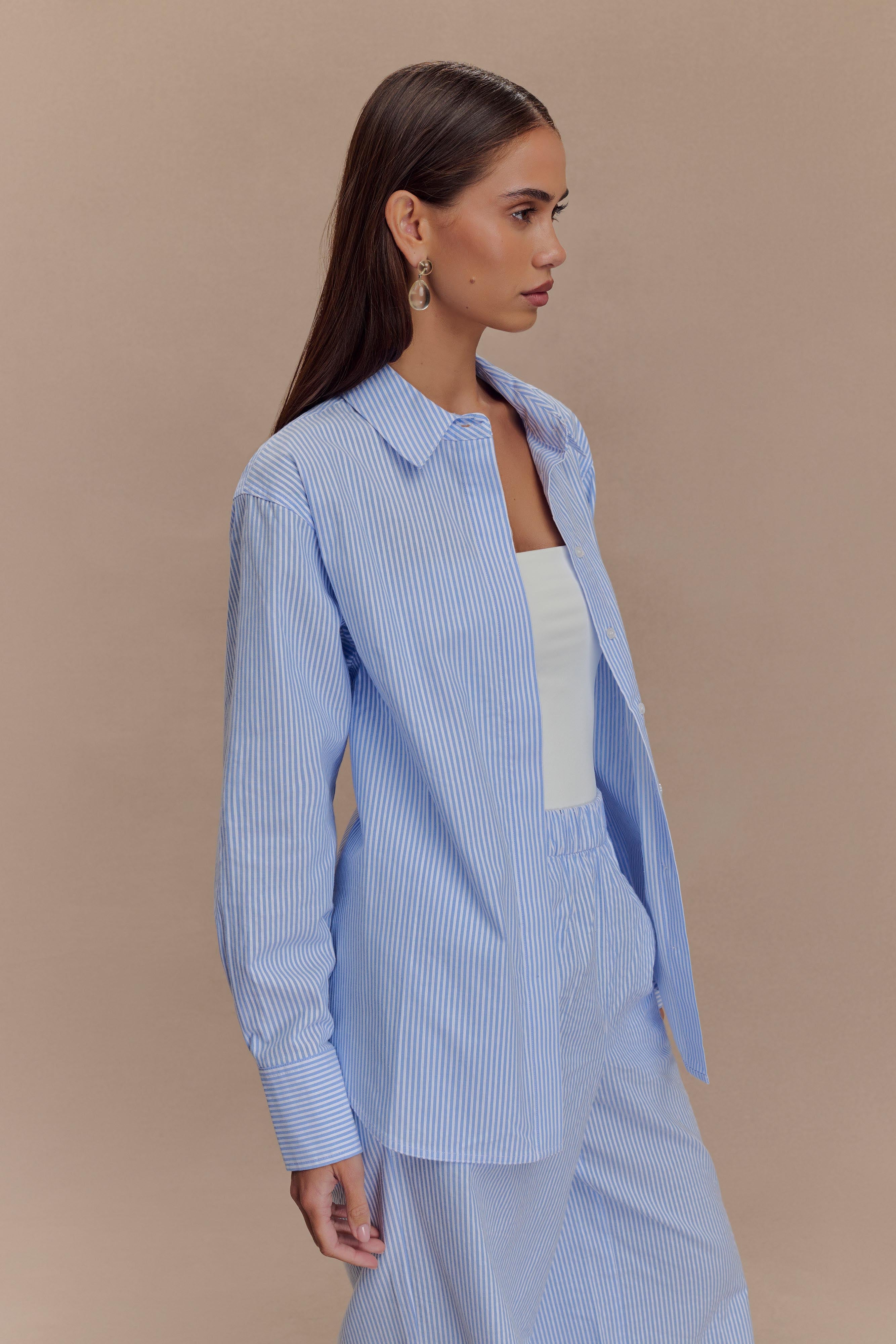 Hansen Oversized Shirt - Blue Pinstripe、mySite、solidvoid