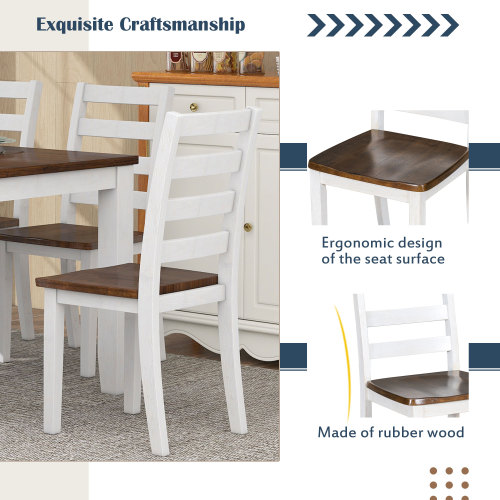 TREXM Rustic Style 6-Piece Dining Room Table Set with 4 Upholstered Chairs & a Bench (Brown + Whitewash)、、casual