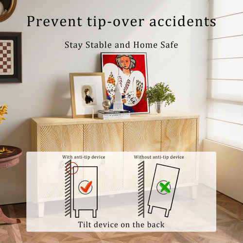 70.07"Large Size 4 Door Cabinet, Suitable For Living Room, Kitchen, Bedroom, Corridor (Champagne)、、xpatfood