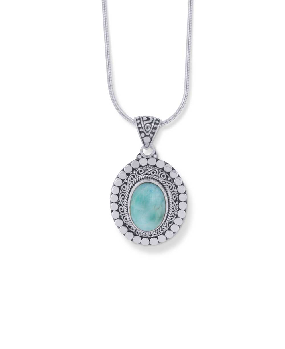 Sterling Silver Oval Larimar Pendant、mySite、topwebapps