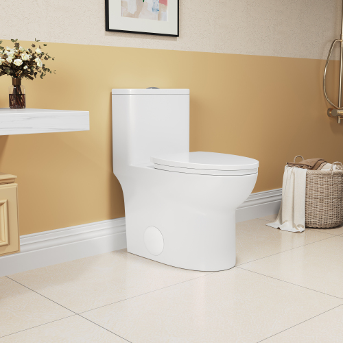 1.1/1.6 GPF Elongated Comfort Height Floor Mounted One-Piece Toilet, CUPC Certified, WaterSense Cetified, Ceramic, White Color, Soft Close Seat、、xpatfood