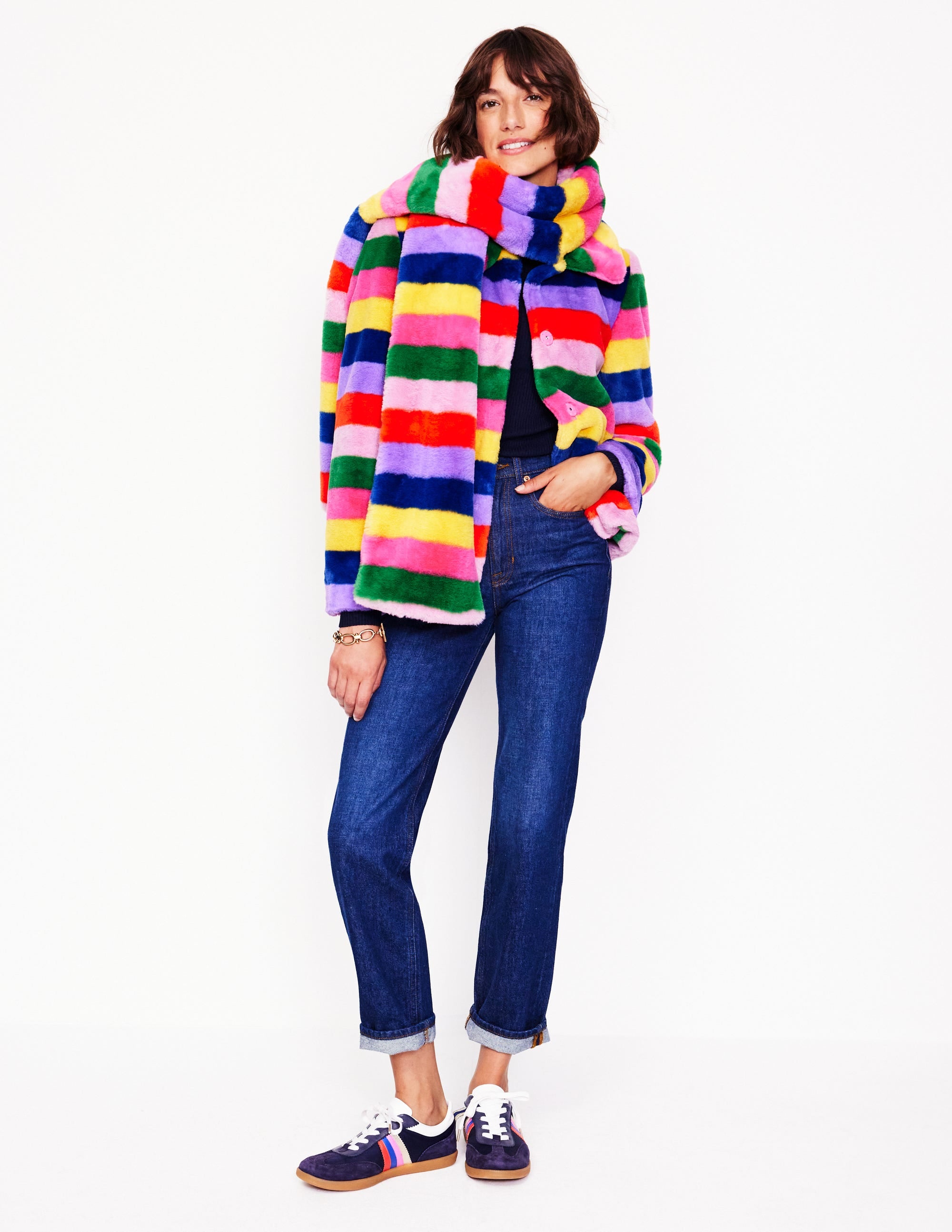  Stripe Faux-Fur Coat-Rainbow Stripe、mySite、ashleygrahame