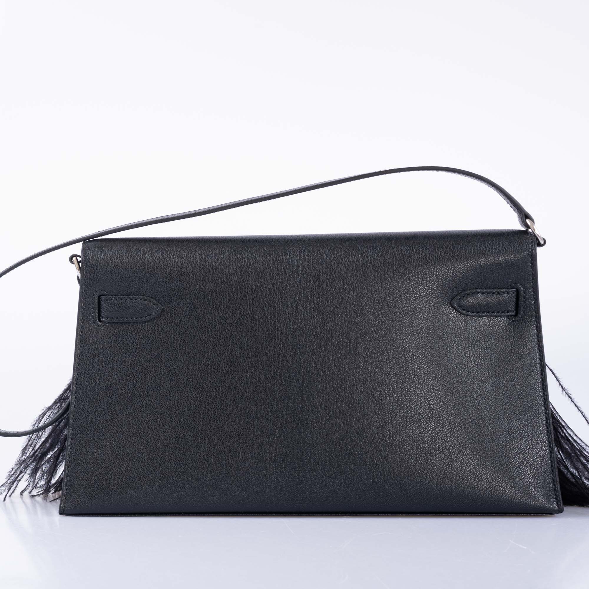 Hermès Feather Kelly Elan Black Chevre and Ostrich Feathers Palladium Hardware、mySite、garminoutage.com