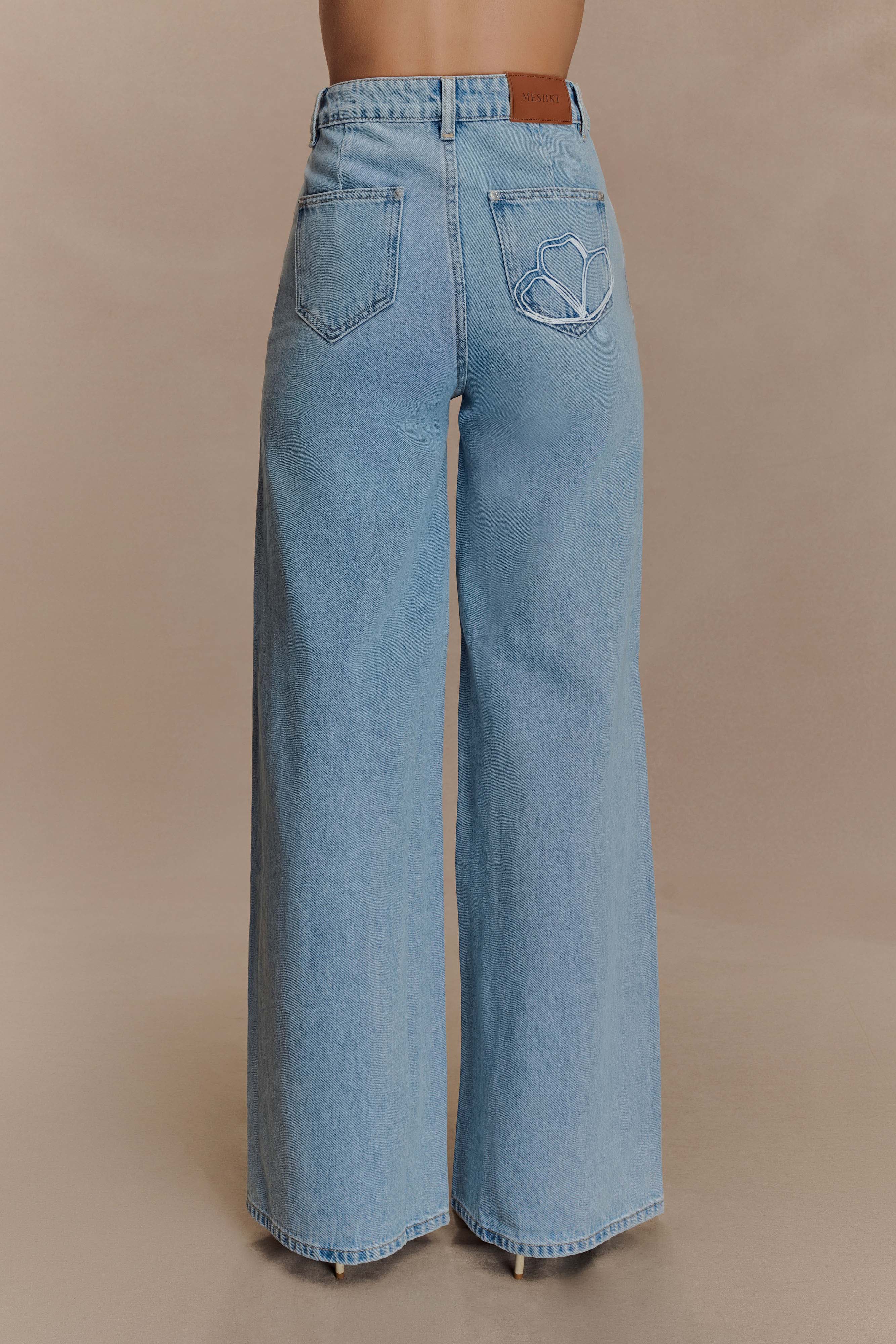 Carmella Embroided Straight Leg Jeans - Mid Blue、mySite、solidvoid