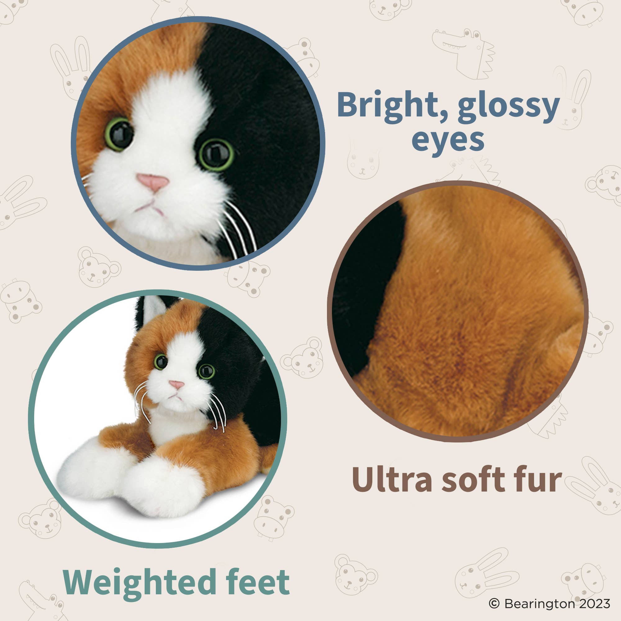 Lifelike Calico Cats Large or Small Size Plush、mySite、g9winljtr