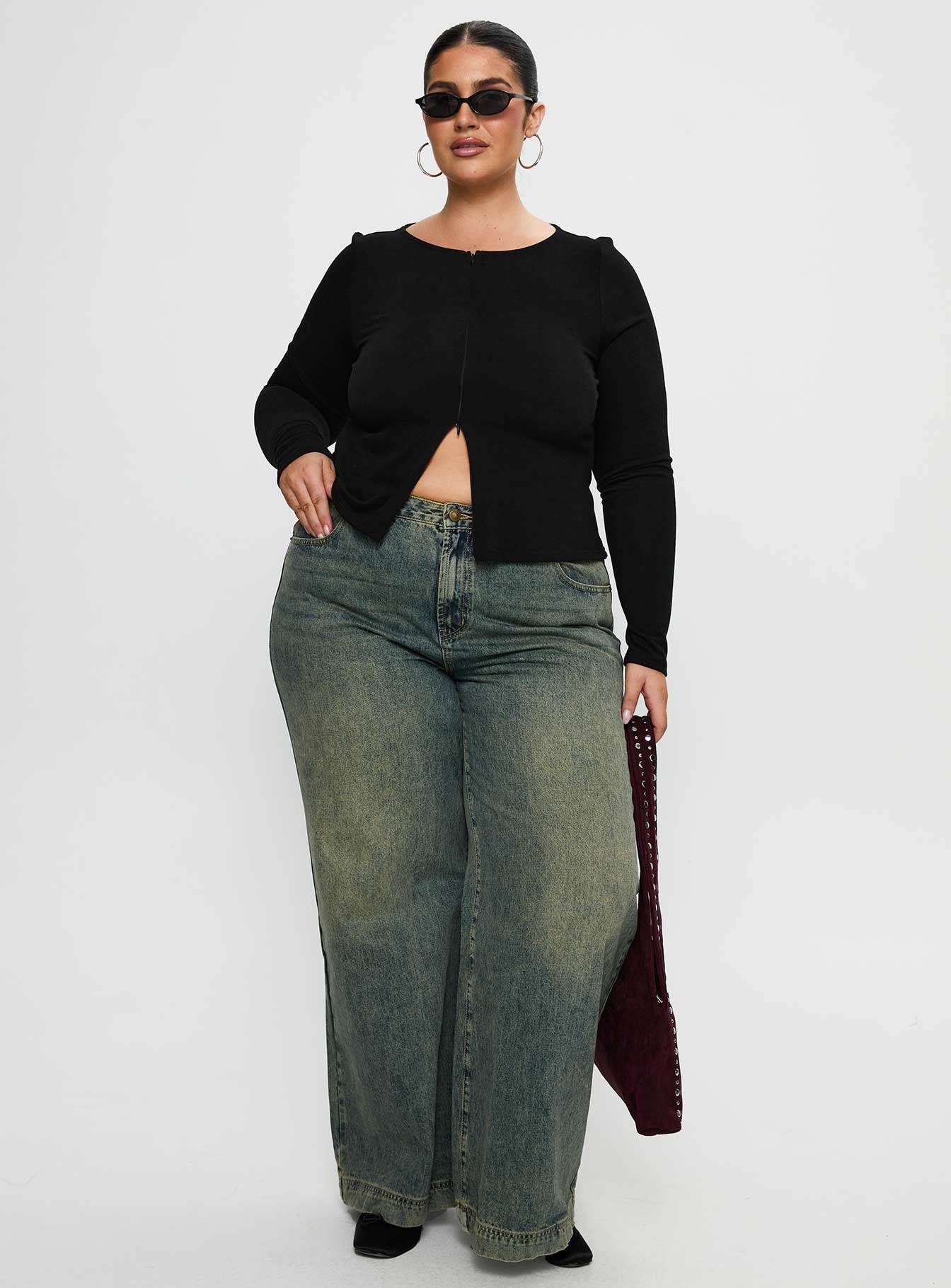 Kortez Long Sleeve Zip Through Top Black Curve、mySite、solidvoid