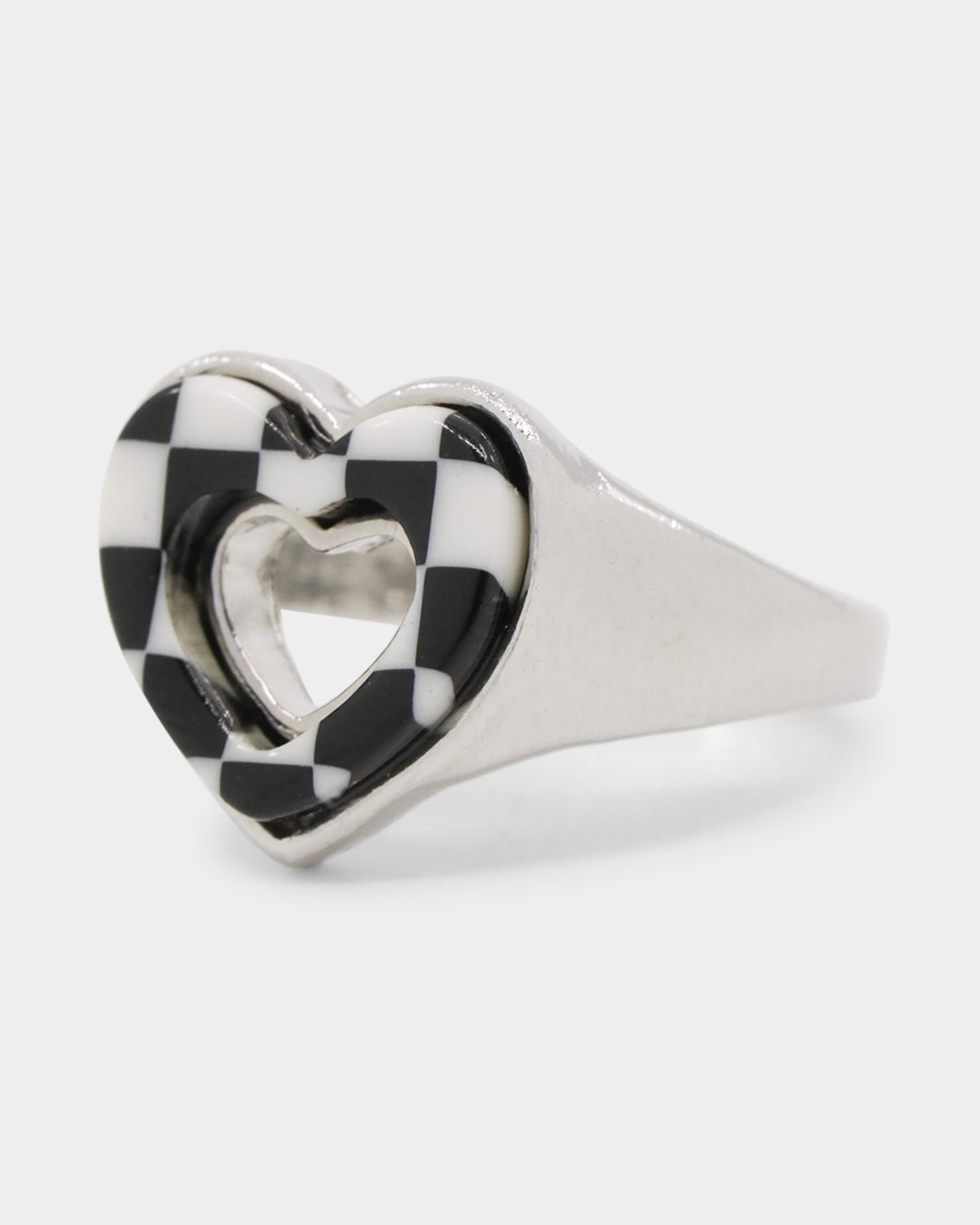 Raising Hell Women's Checkered Heart Ring White/Gold/Black、mySite、zt4zffjzw