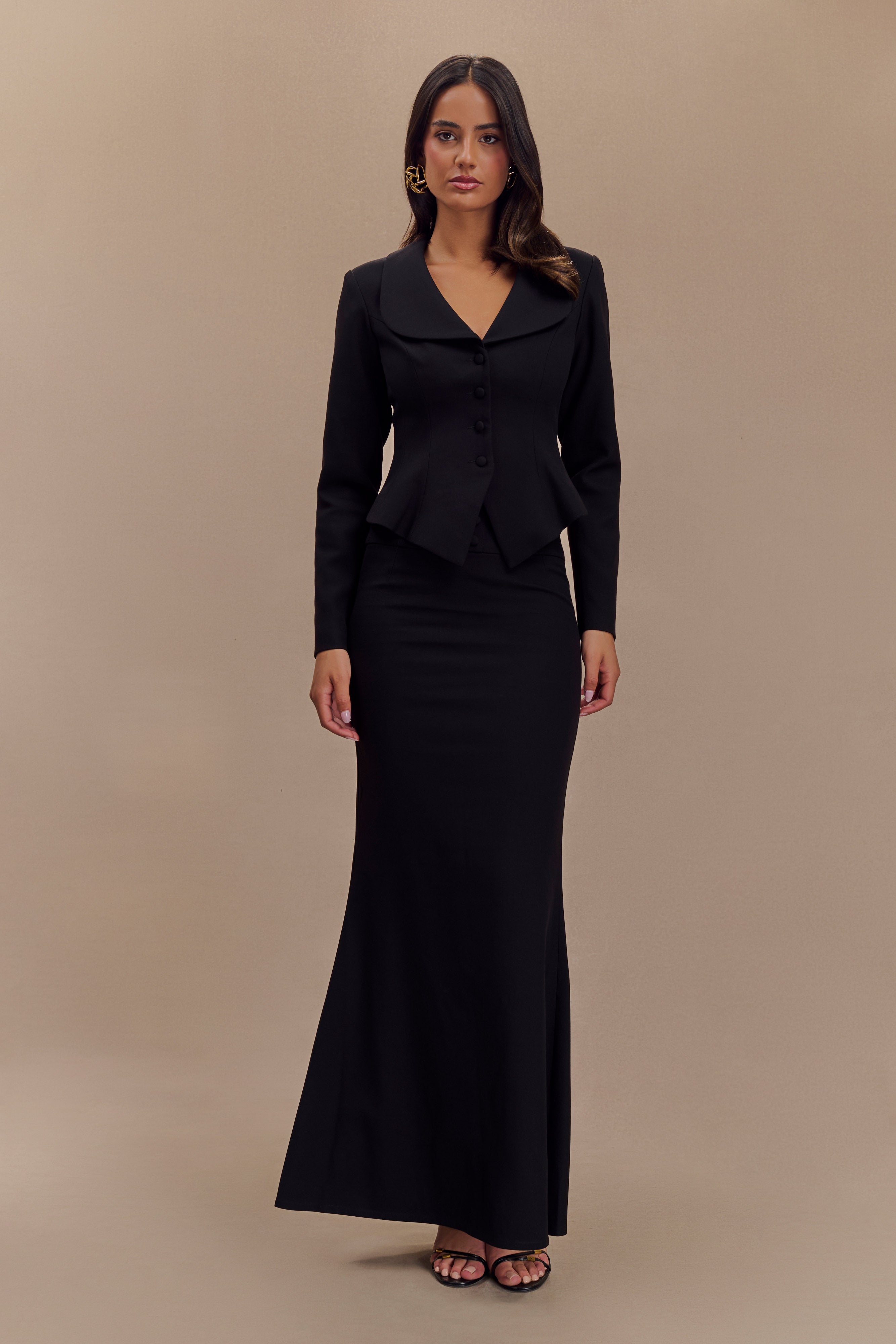 Gracia Suiting Long Sleeve Blazer - Black、mySite、solidvoid