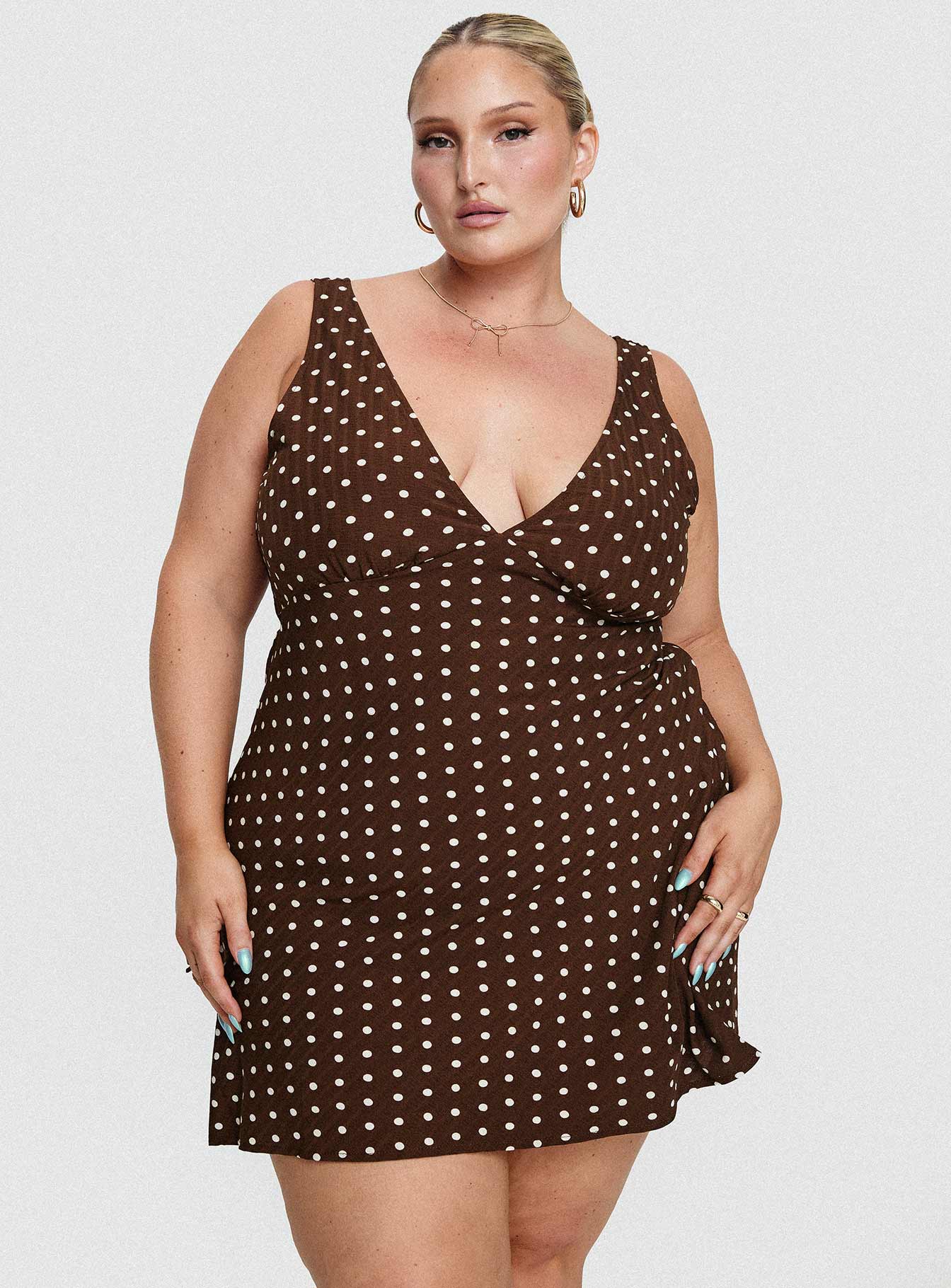 Nellie Mini Dress Brown Polka Dot Curve、mySite、solidvoid