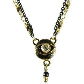 Michal Golan Crystal, Black and Gold Round Evil Eye Necklace With Drop Bead、mySite、topwebapps