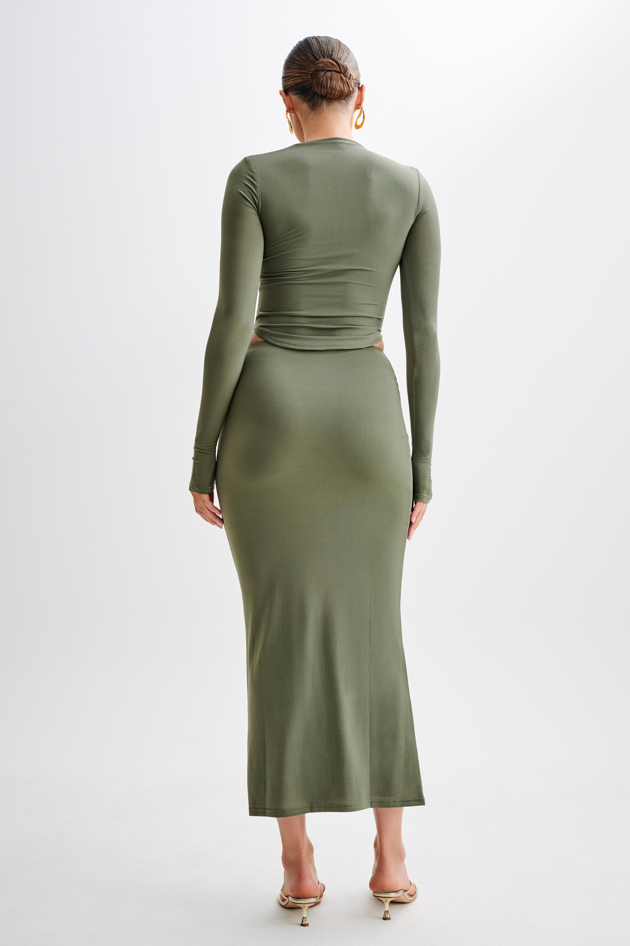 Bruna Slinky Long Sleeve Top with Cut Out - Military Olive、mySite、solidvoid