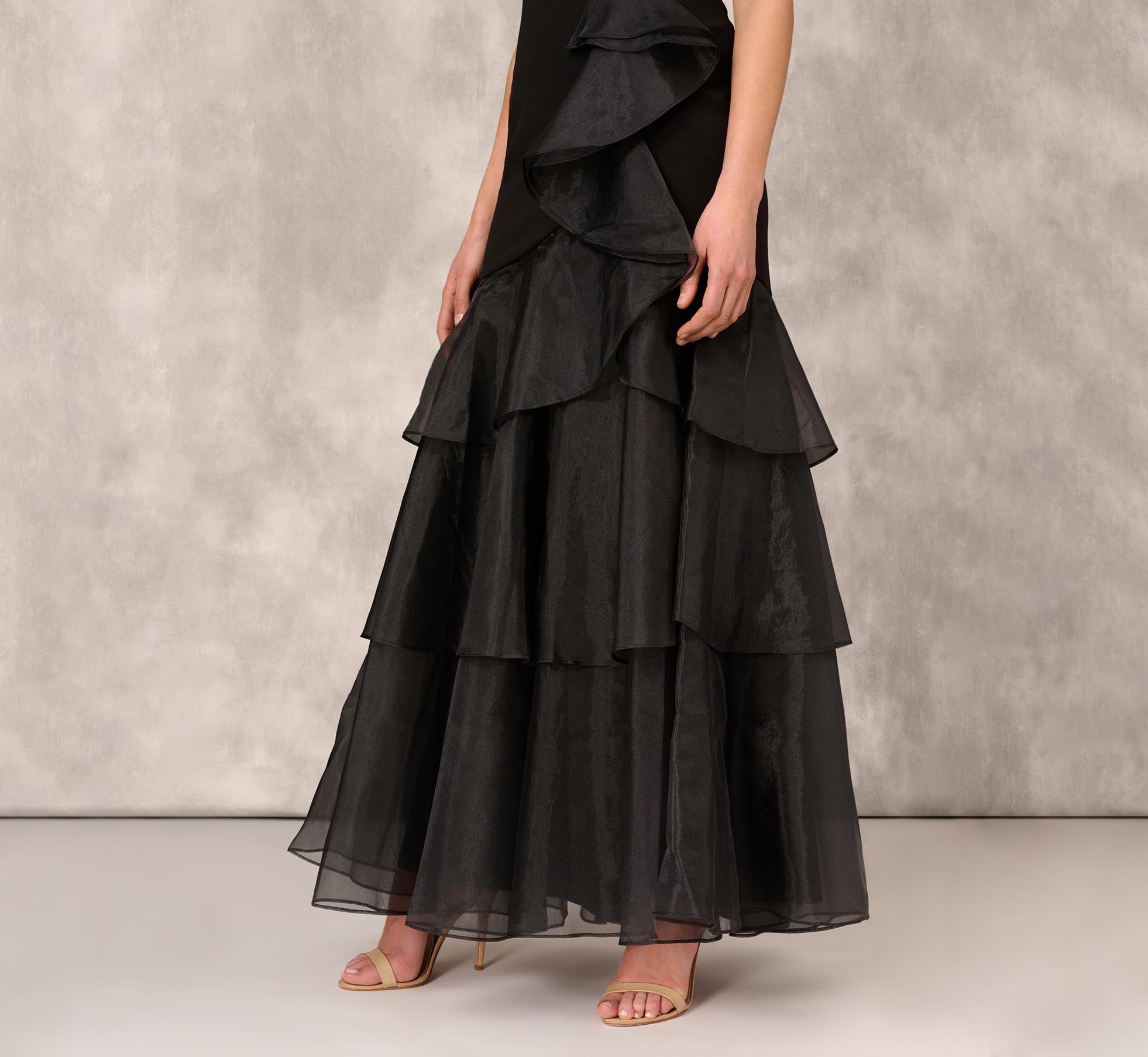 Tiered Trumpet Dress With Ruffles In Black、mySite、solidvoid