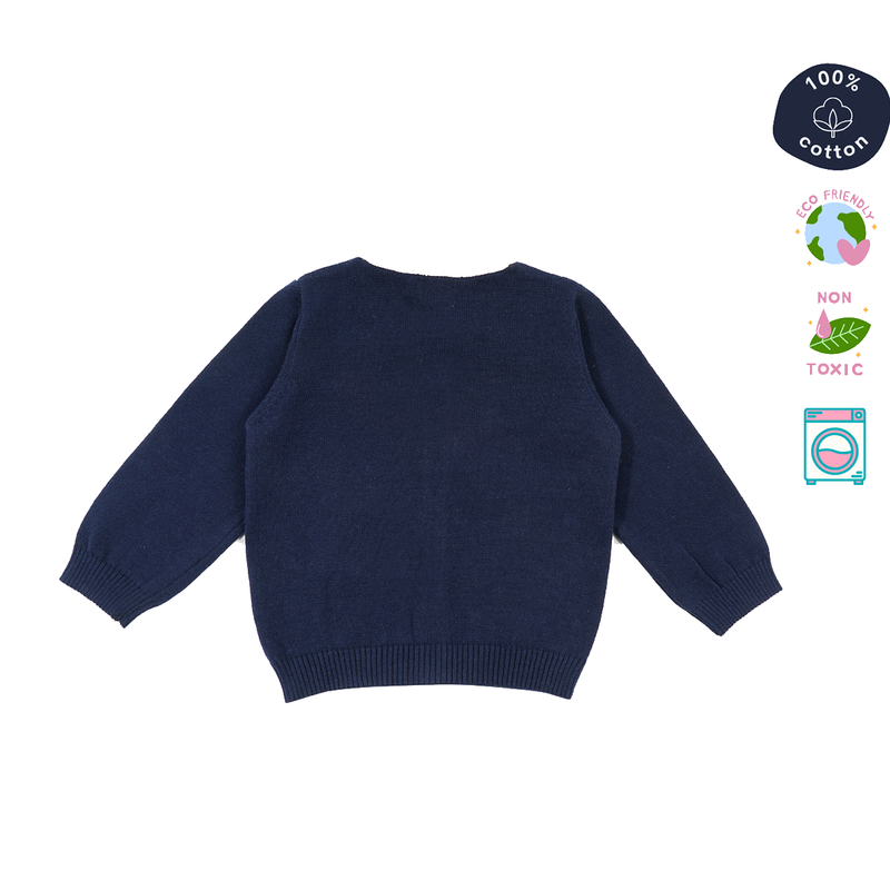 Cotton Jacquard Sweater For Kids | Penguine Printed | Navy、mySite、camillekostekn