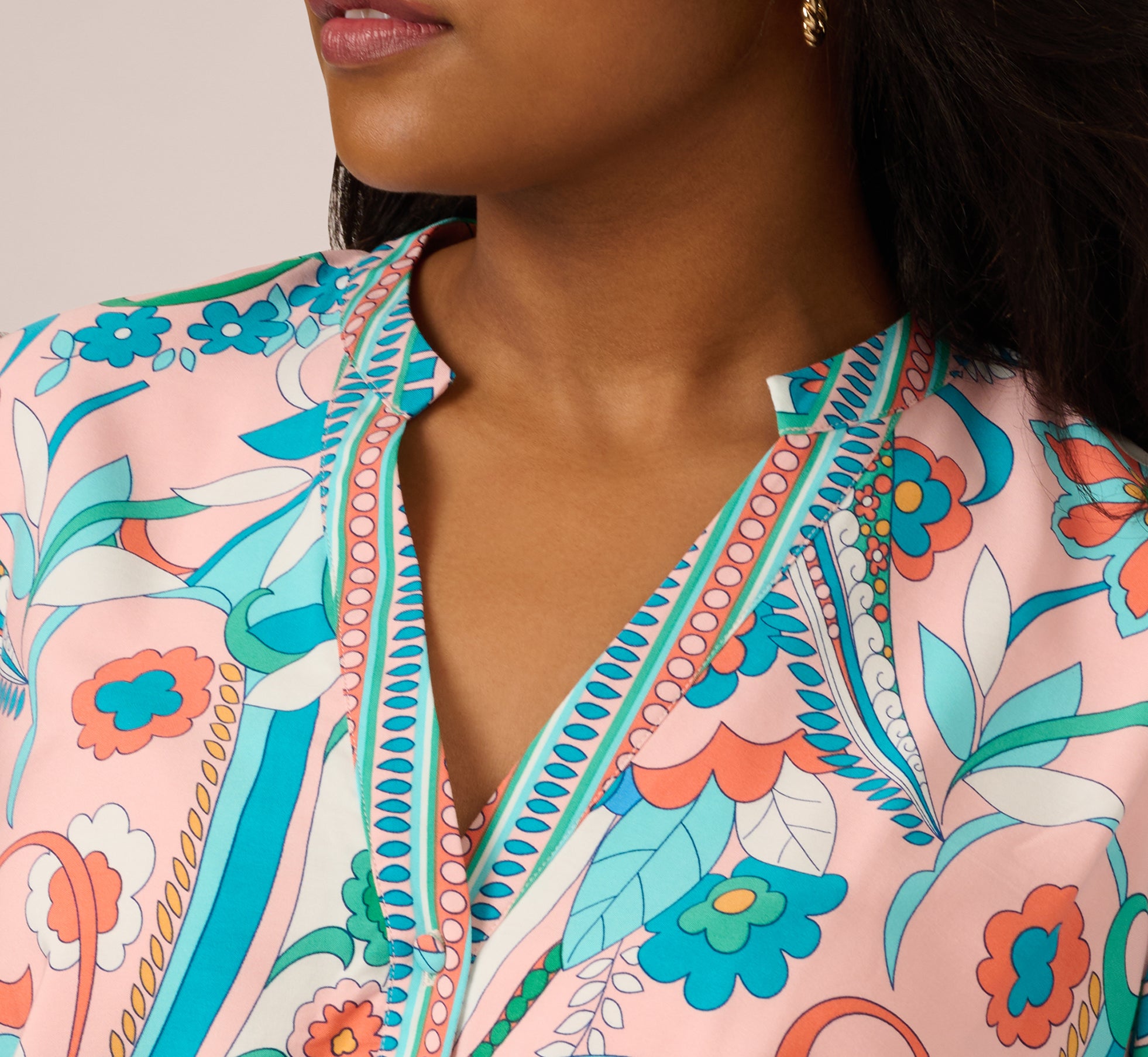 Plus Size Long Sleeve Retro Printed A Line Dress In Peach Multi、mySite、solidvoid