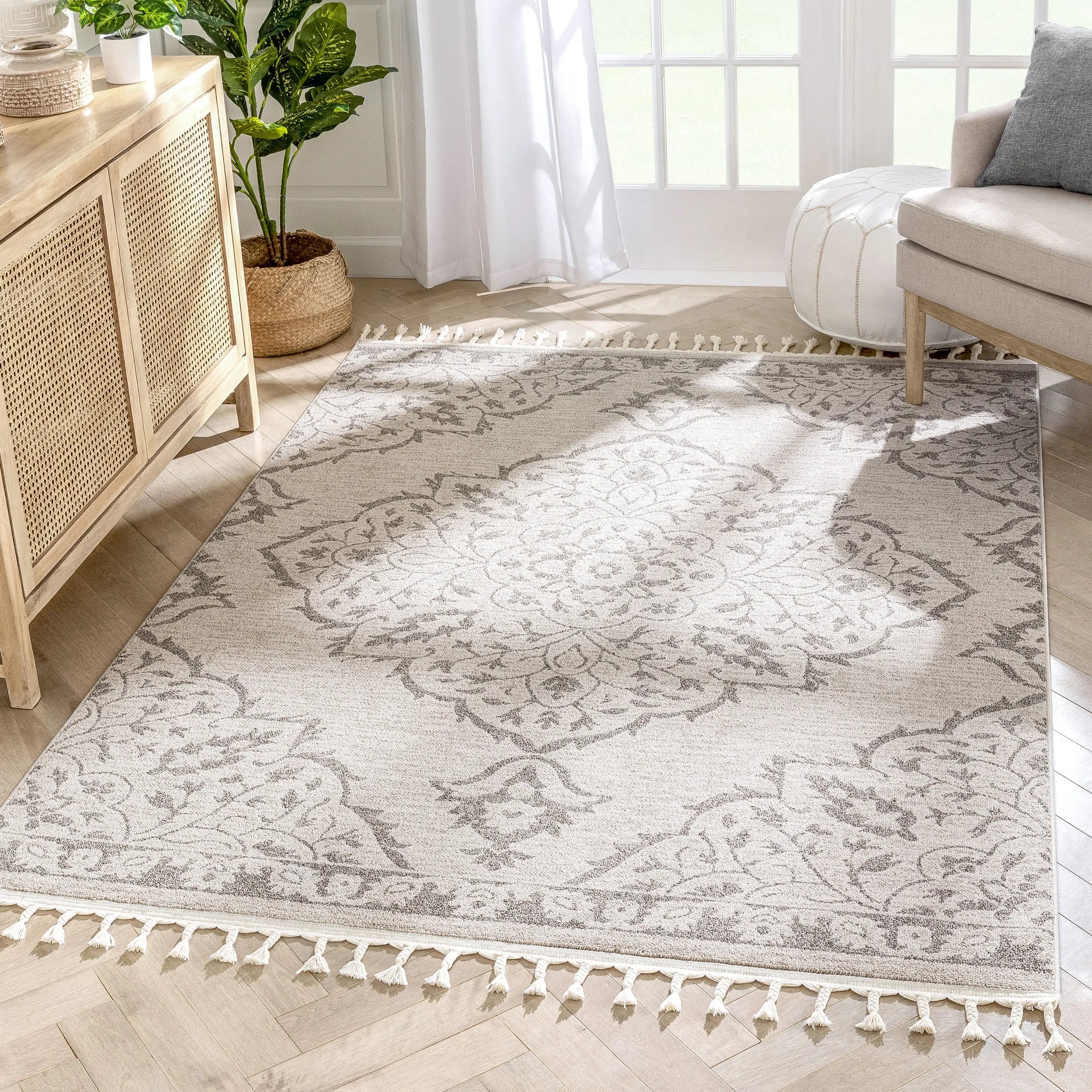 Mara Medallion Botanical Pattern Brown Beige Kilim-Style Rug、mySite、gigharbornorthrealestate