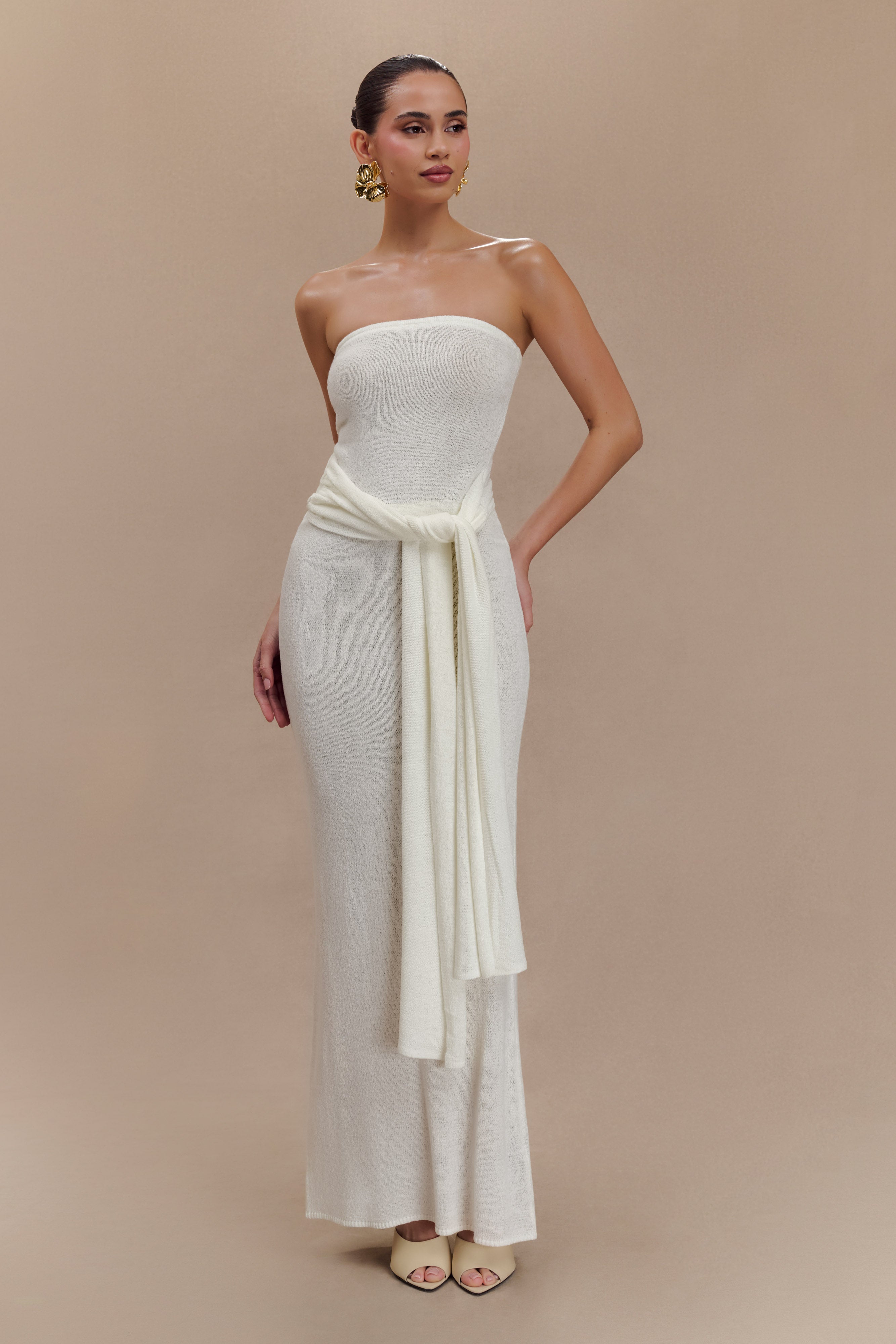 Phoebe Strapless Tie Knit Top - Ivory、mySite、solidvoid