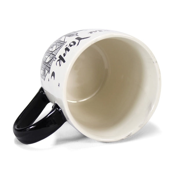 Marbled Black & White NYC Etched Skyline Mug – 12oz Ceramic with Curved Handle、mySite、vikingsvslions