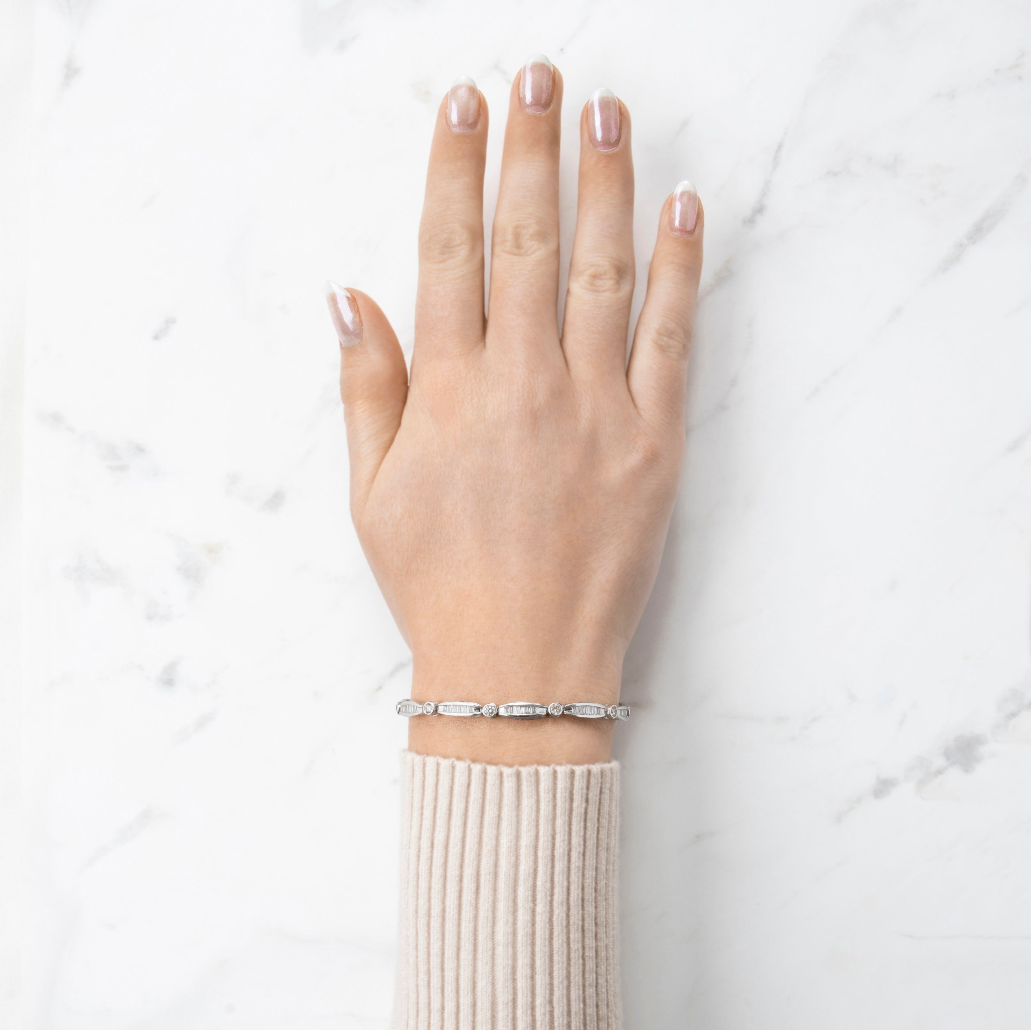 Vintage 14k White Gold 2cttw Diamond Dazzling Channels Station Bracelet 7、mySite、hinf8tx79